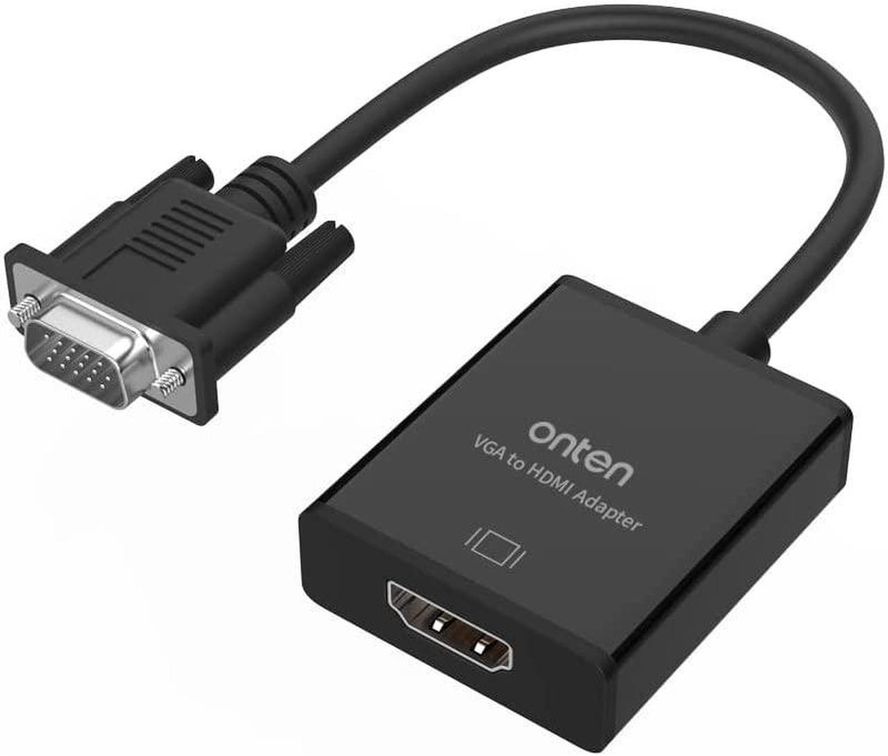 ONTEN VGA to HDMI Adapter, 1080P VGA to HDMI (Male to Female) for Computer, Desktop, Laptop, PC, Monitor, Projector, HDTV with Audio Cable and USB Cable (Black)