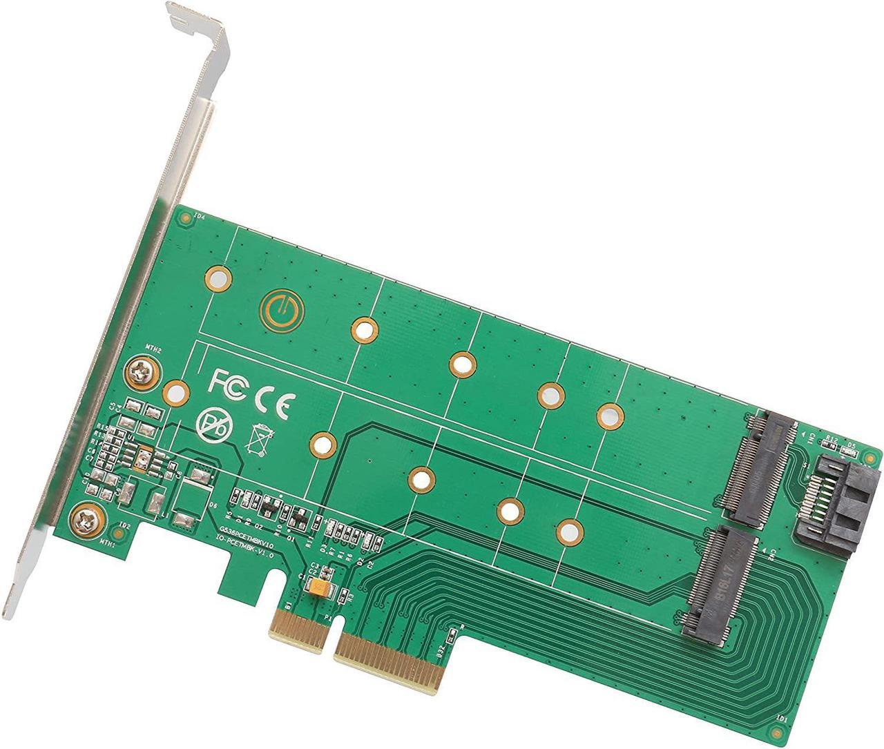 I/O Crest M2 SSD NVME M-Key to PCI-e 3.0 x4 Adapter Card and SATA B-Key M.2 to SATA Port convertor 22110 2280 2260 2242 2230 to with Low Profile Bracket - Dual M.2 PCIe Adapter