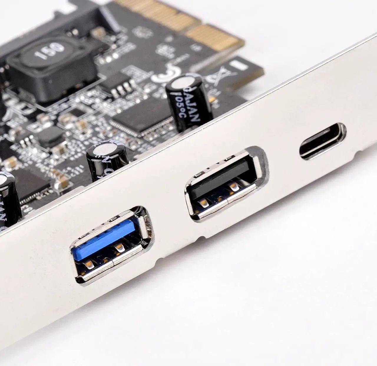 Alt view image 6 of 9 - 5 ports USB 3.1+3.0 combo PCIe Gen2 x 2 card, 1 port USB 3.1 Gen2 10Gbps Type C and 2 ports USB 3.0 Type A + 2 ports internal 19pin USB 3.0