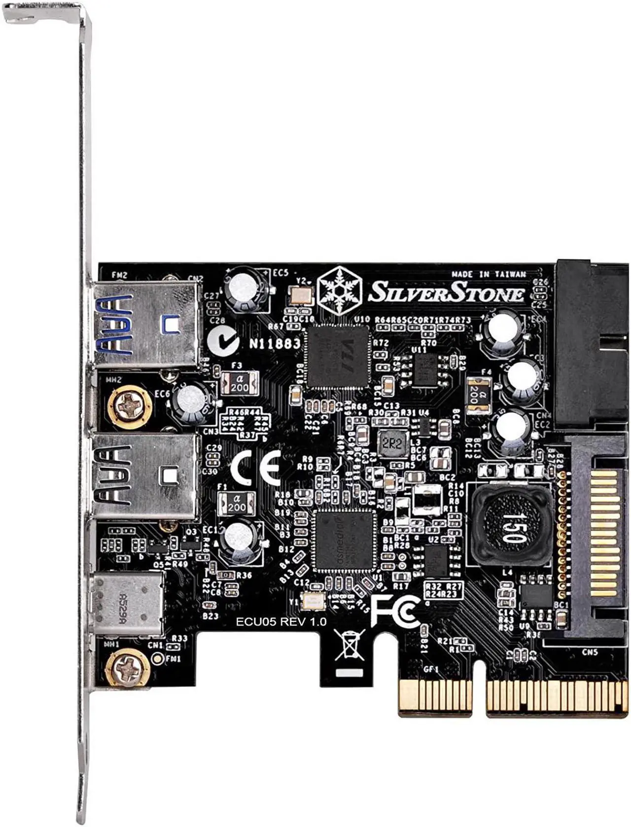 Alt view image 4 of 9 - 5 ports USB 3.1+3.0 combo PCIe Gen2 x 2 card, 1 port USB 3.1 Gen2 10Gbps Type C and 2 ports USB 3.0 Type A + 2 ports internal 19pin USB 3.0