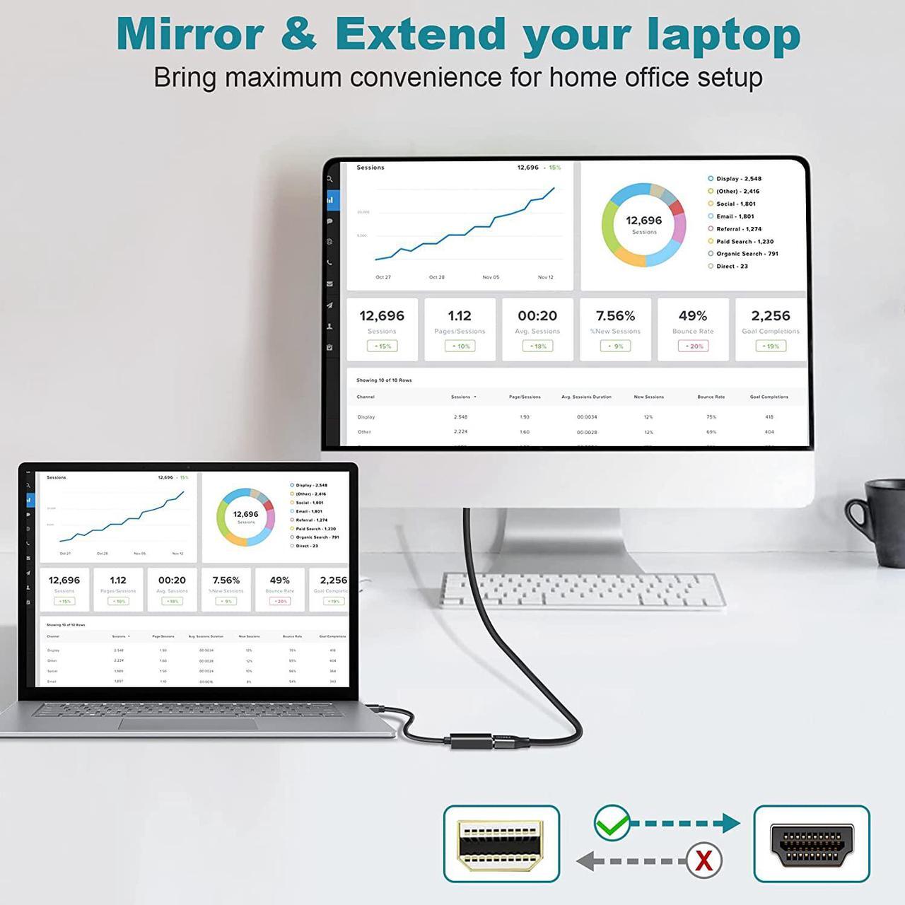 Alt view image 4 of 7 - Pasow Mini DisplayPort to HDMI Adapter, Mini DP Thunderbolt to HDMI Converter 4K Compatible for MacBook Air / Pro,UHD Monitor / TV / Projector (Black)