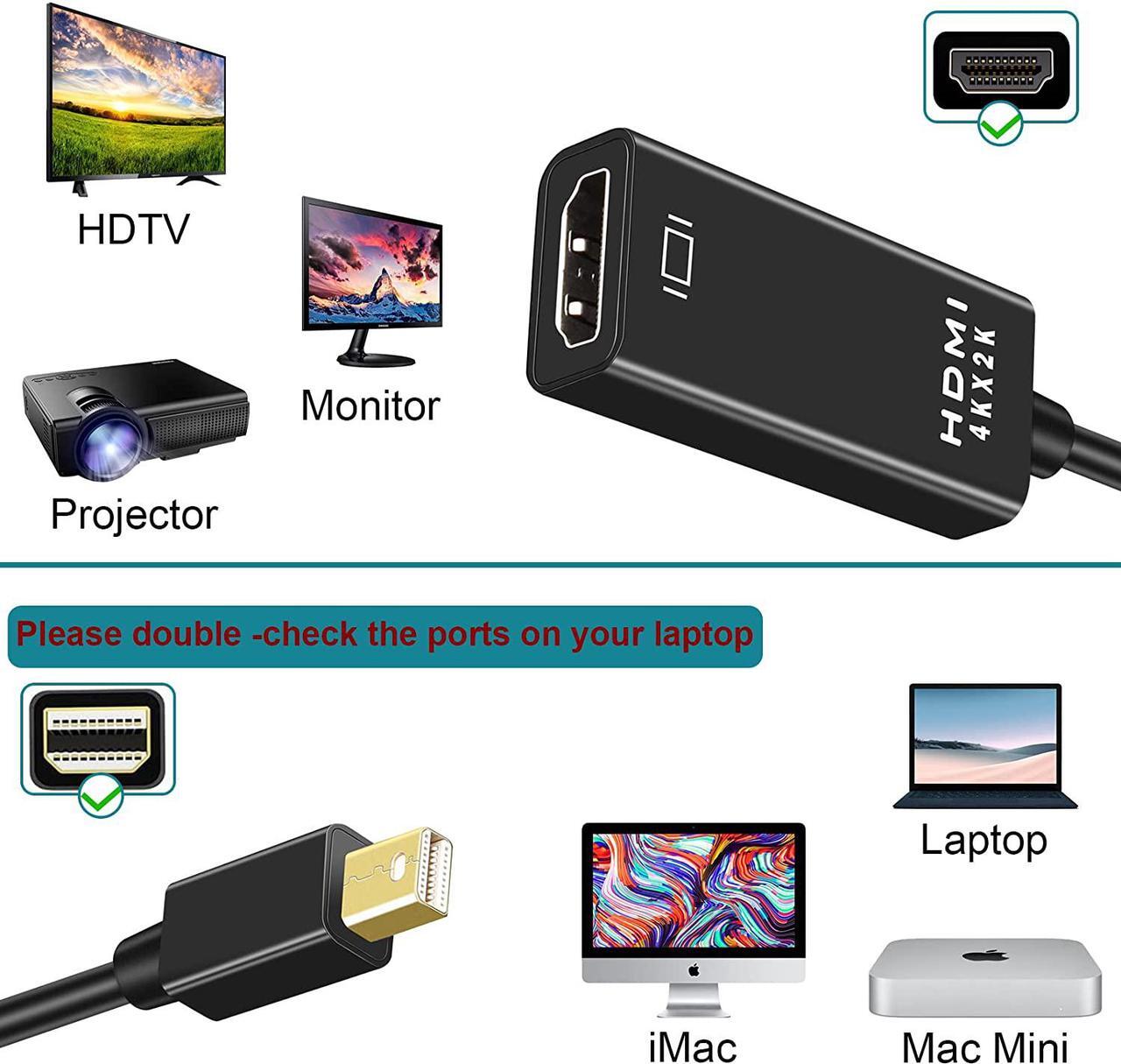 Alt view image 2 of 7 - Pasow Mini DisplayPort to HDMI Adapter, Mini DP Thunderbolt to HDMI Converter 4K Compatible for MacBook Air / Pro,UHD Monitor / TV / Projector (Black)
