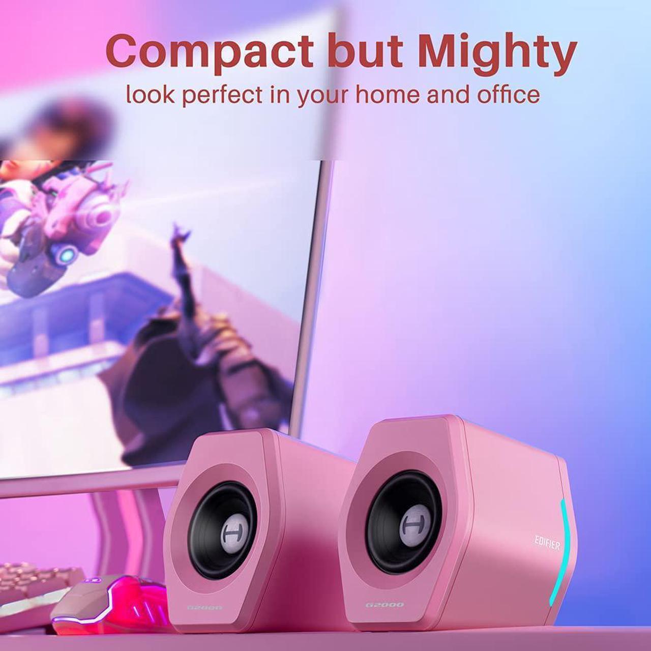 Alt view image 2 of 7 - Edifier G2000 32W PC Computer Speakers for Gaming Desktop PC Laptop Mac Computer Woofer Speakers Bluetooth USB 3.5mm AUX Inputs RGB Lights Multimedia Speakers Pink