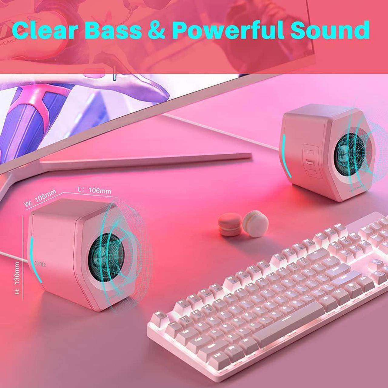 Alt view image 7 of 7 - Edifier G2000 32W PC Computer Speakers for Gaming Desktop PC Laptop Mac Computer Woofer Speakers Bluetooth USB 3.5mm AUX Inputs RGB Lights Multimedia Speakers Pink