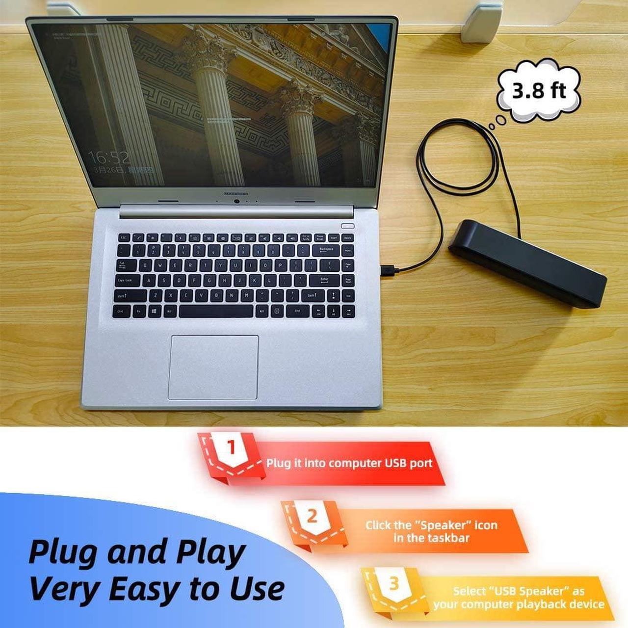 Alt view image 6 of 7 - [Upgraded] USB Computer /Laptop Speaker with Stereo Sound & Enhanced Bass, Portable Mini Sound Bar for Windows PCs, Desktop Computer and Laptops