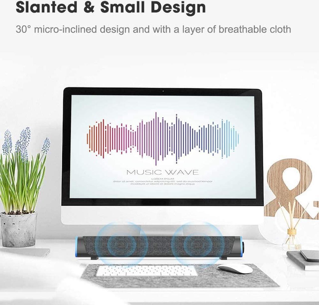 Alt view image 5 of 7 - SOULION R30 Computer Speakers, USB Powered 3.5mm AUX Small PC Speakers, Colorful LED Lights with Switch Button, Surround Sound Portable Computer Sound Bar Speaker for Desktop Laptop Gray