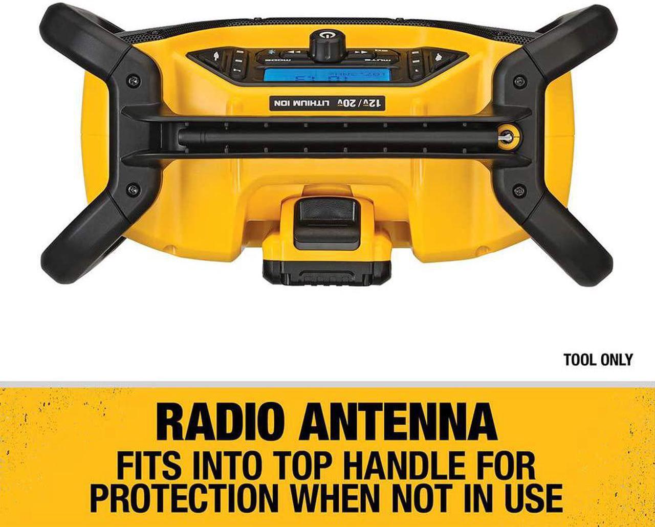 Alt view image 4 of 7 - DEWALT 12V/20V MAX Portable Bluetooth Radio, Cordless, 100 ft Range, 3.5 Subwoofers, Jobsite (DCR028B)