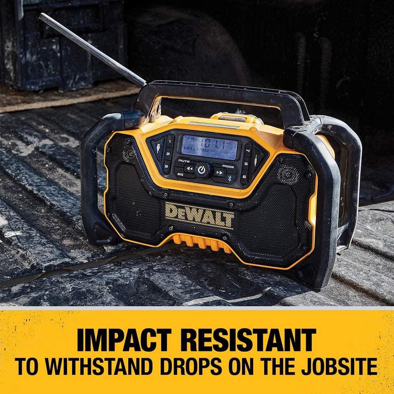 Alt view image 6 of 7 - DEWALT 12V/20V MAX Portable Bluetooth Radio, Cordless, 100 ft Range, 3.5 Subwoofers, Jobsite (DCR028B)