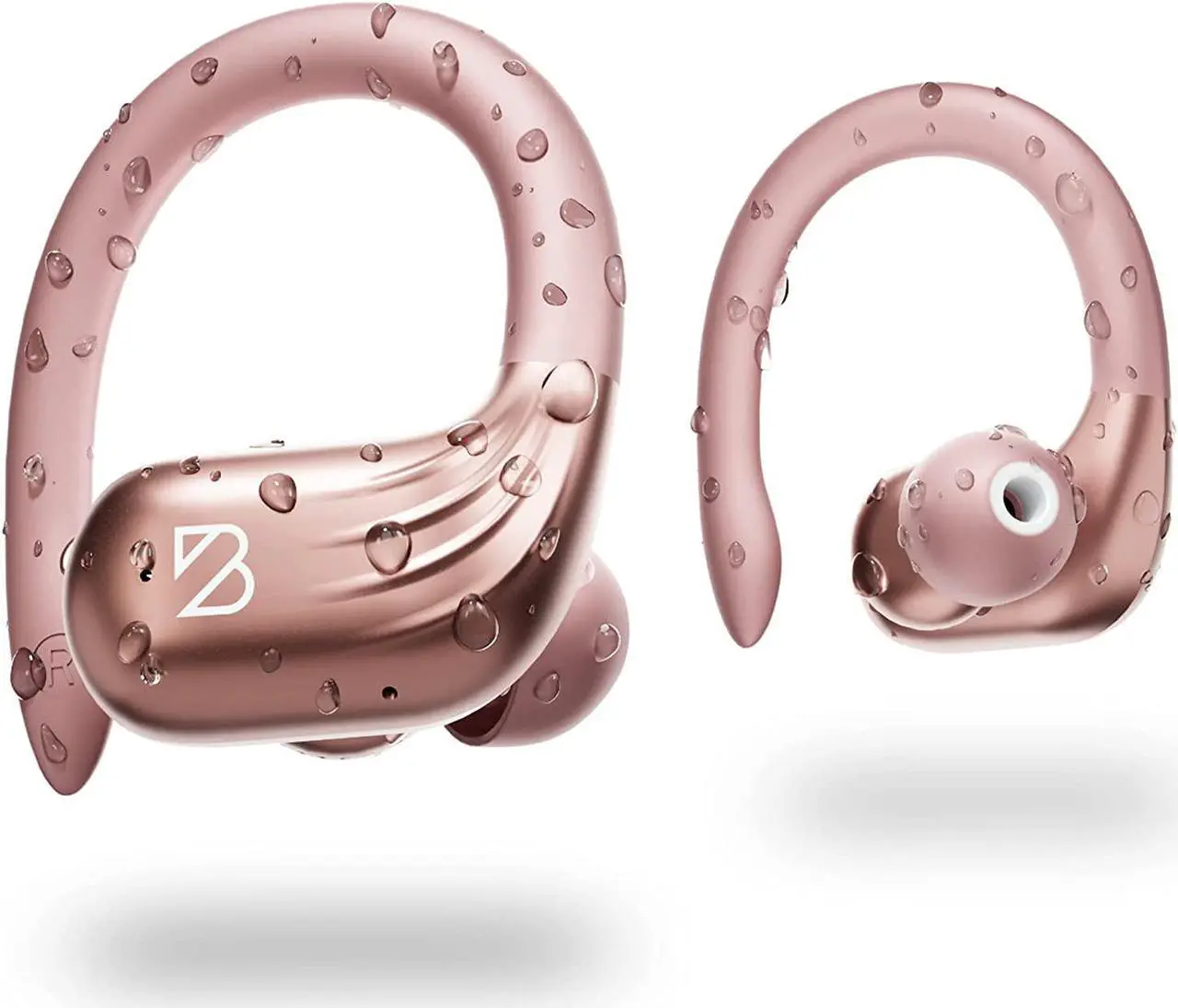 Alt view image 7 of 7 - Rose Gold Wireless Running Earbuds for Women. Pink Bluetooth Sport Earbuds for Running, 80 Hour Long Battery Life Over the Ear Earbuds with EarHooks, Wrap Around Ear buds with Microphone, Earphones