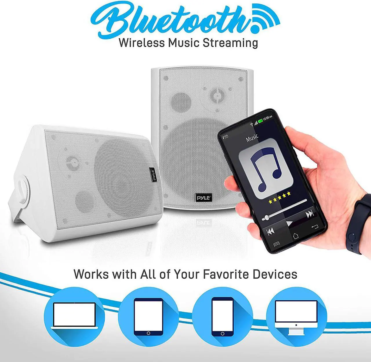 Alt view image 3 of 7 - Outdoor Wall-Mount Patio Stereo Speaker - Waterproof Bluetooth Wireless & No Amplifier Needed - Portable Electric Theater Sound Surround System for Home Party Cabinet Enclosure- Pyle PDWR61BTWT White