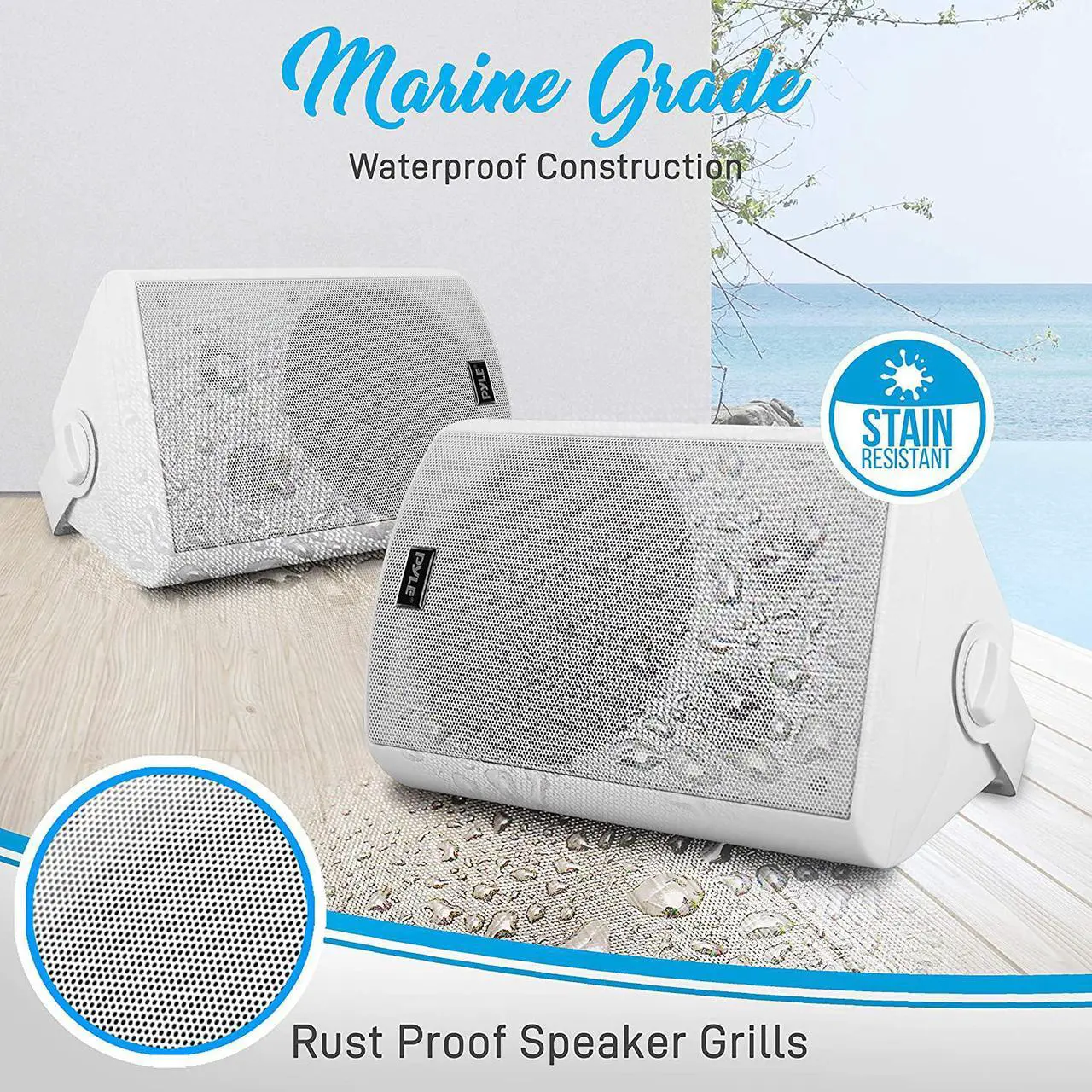 Alt view image 4 of 7 - Outdoor Wall-Mount Patio Stereo Speaker - Waterproof Bluetooth Wireless & No Amplifier Needed - Portable Electric Theater Sound Surround System for Home Party Cabinet Enclosure- Pyle PDWR61BTWT White