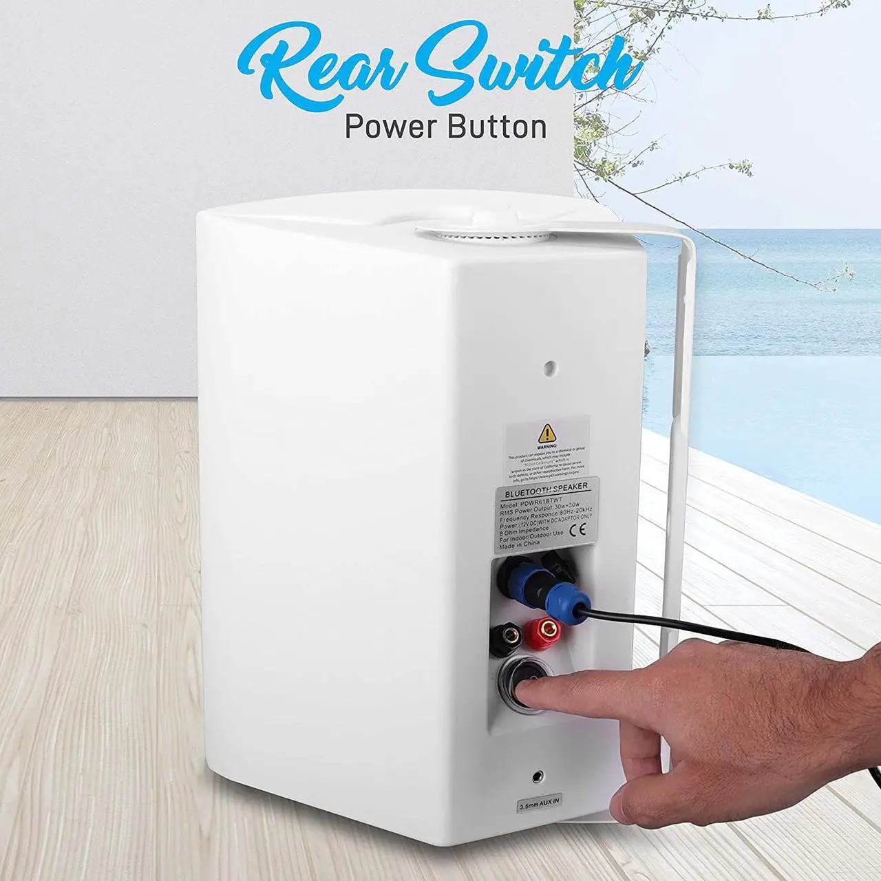 Alt view image 5 of 7 - Outdoor Wall-Mount Patio Stereo Speaker - Waterproof Bluetooth Wireless & No Amplifier Needed - Portable Electric Theater Sound Surround System for Home Party Cabinet Enclosure- Pyle PDWR61BTWT White