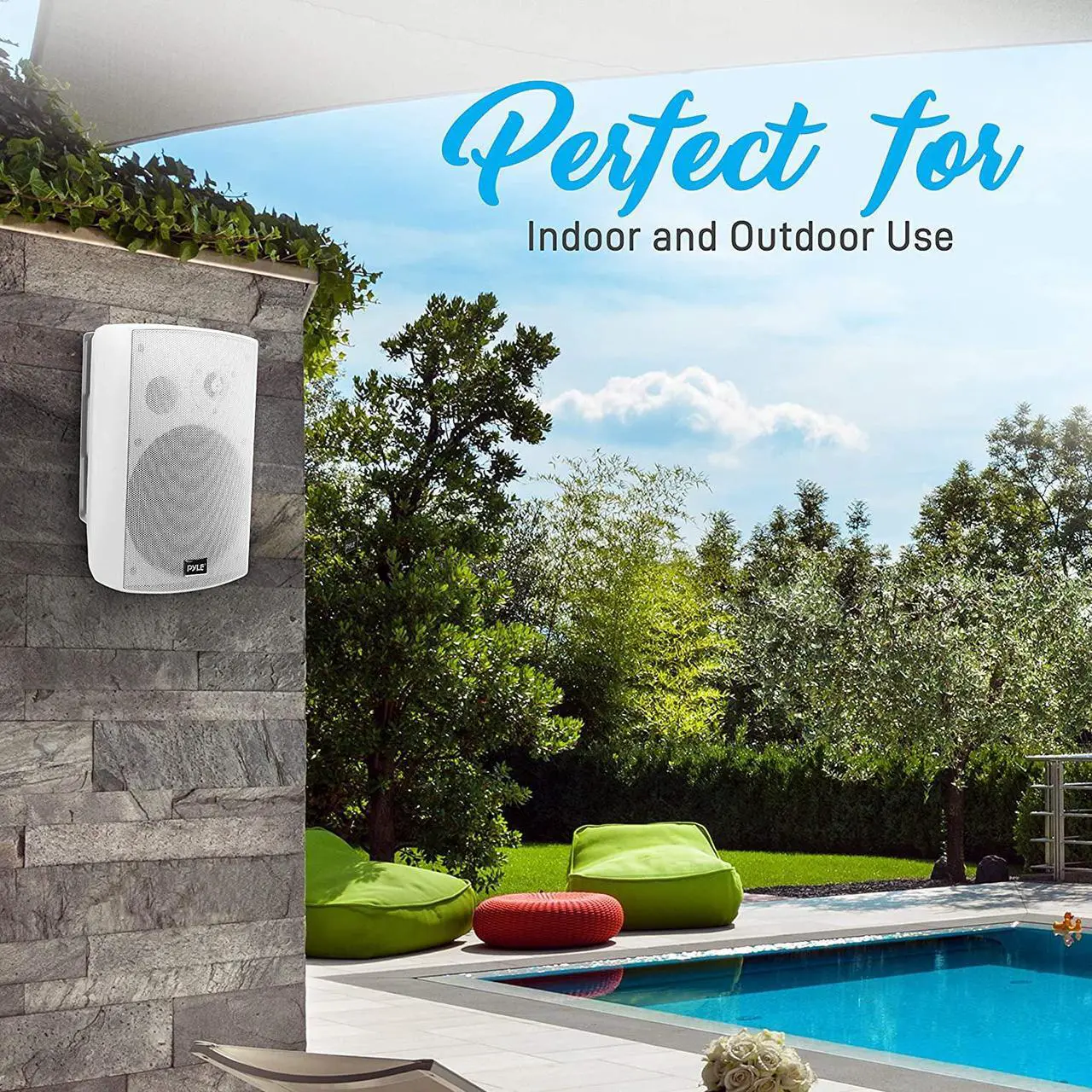 Alt view image 6 of 7 - Outdoor Wall-Mount Patio Stereo Speaker - Waterproof Bluetooth Wireless & No Amplifier Needed - Portable Electric Theater Sound Surround System for Home Party Cabinet Enclosure- Pyle PDWR61BTWT White