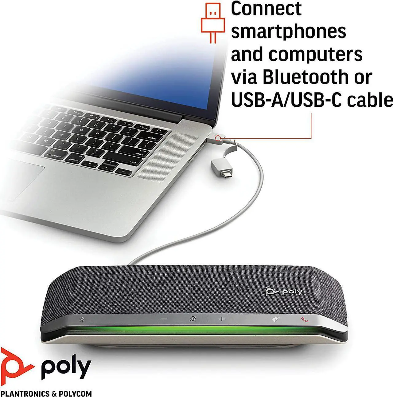 Alt view image 2 of 7 - Poly - Sync 40 Smart Speakerphone (Plantronics) - Flexible Work Spaces - Connect to PC/Mac via Combined USB-A/USB-C Cable and Smartphones via Bluetooth - Works with Teams, Zoom & more,Black