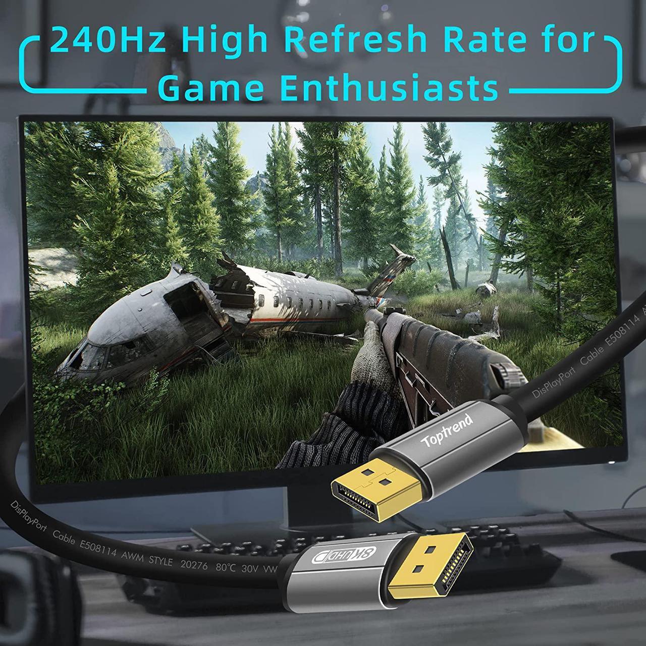 Alt view image 4 of 7 - Displayport Cable 6ft 8K DP [Display Port] Cable 1.4 Supports to 8K 60Hz 4K 144Hz 1080p 240Hz HBR3 32.4Gbps HDR HDCP 2.2 G-sync and Freesync on The Gaming Monitor HDTV Laptop etc