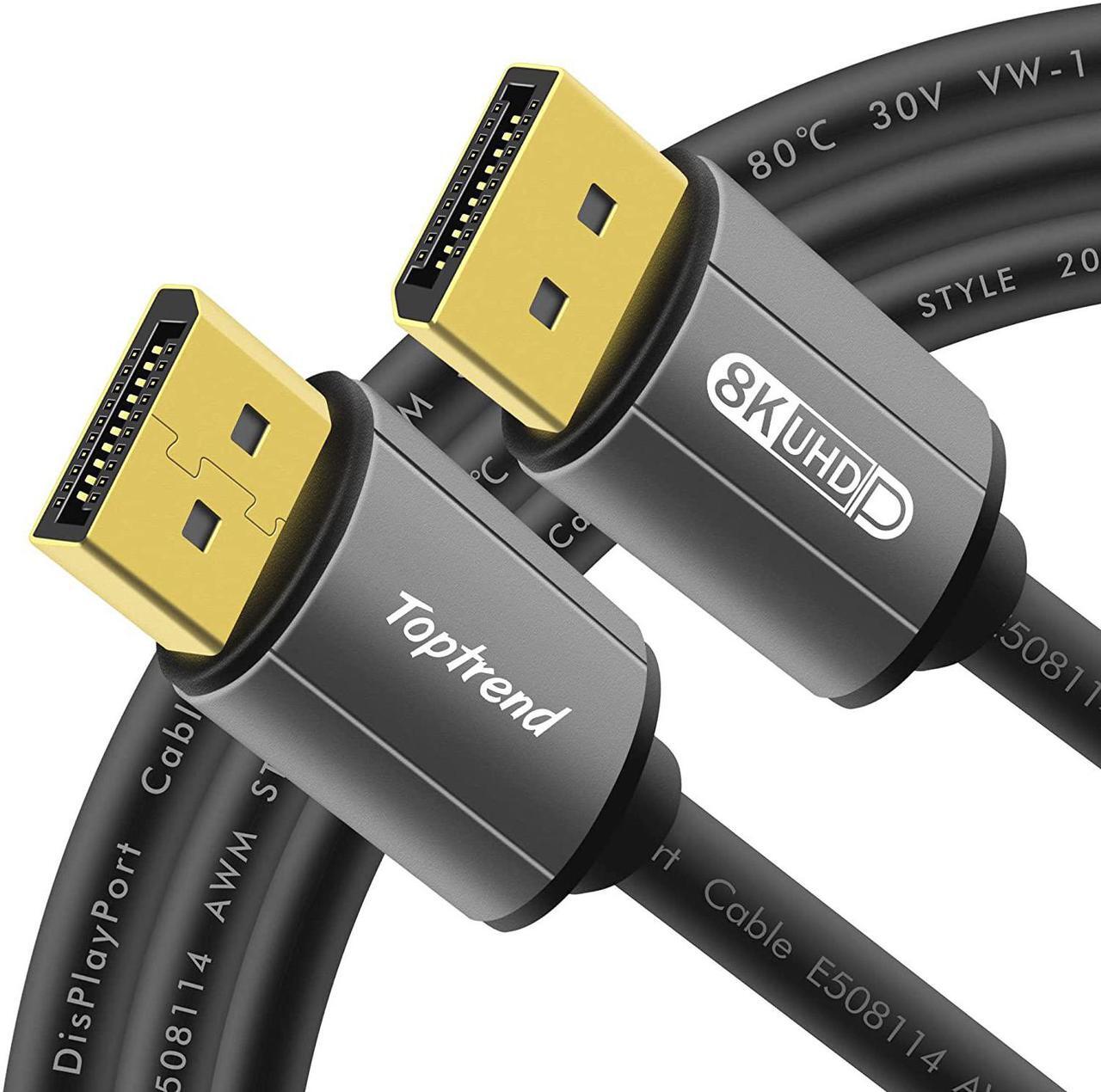 Main image of Displayport Cable 6ft 8K DP [Display Port] Cable 1.4 Supports to 8K 60Hz 4K 144Hz 1080p 240Hz HBR3 32.4Gbps HDR HDCP 2.2 G-sync and Freesync on The Gaming Monitor HDTV Laptop etc