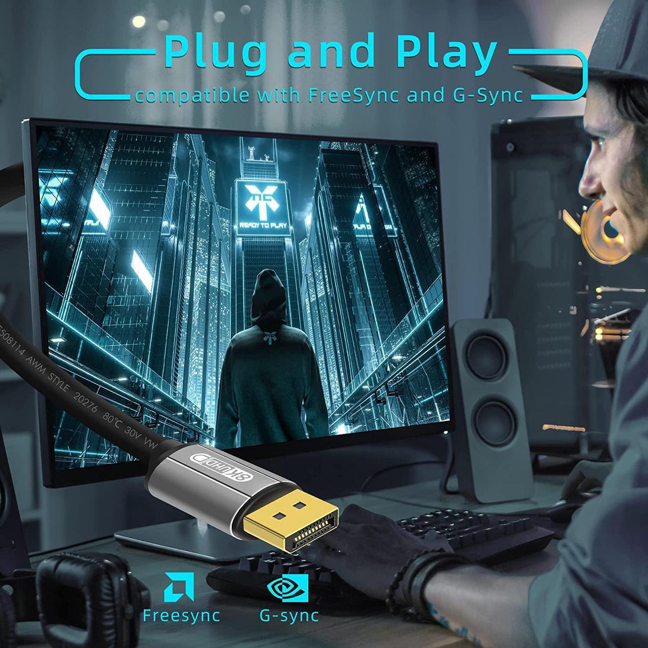 Alt view image 7 of 7 - Displayport Cable 6ft 8K DP [Display Port] Cable 1.4 Supports to 8K 60Hz 4K 144Hz 1080p 240Hz HBR3 32.4Gbps HDR HDCP 2.2 G-sync and Freesync on The Gaming Monitor HDTV Laptop etc