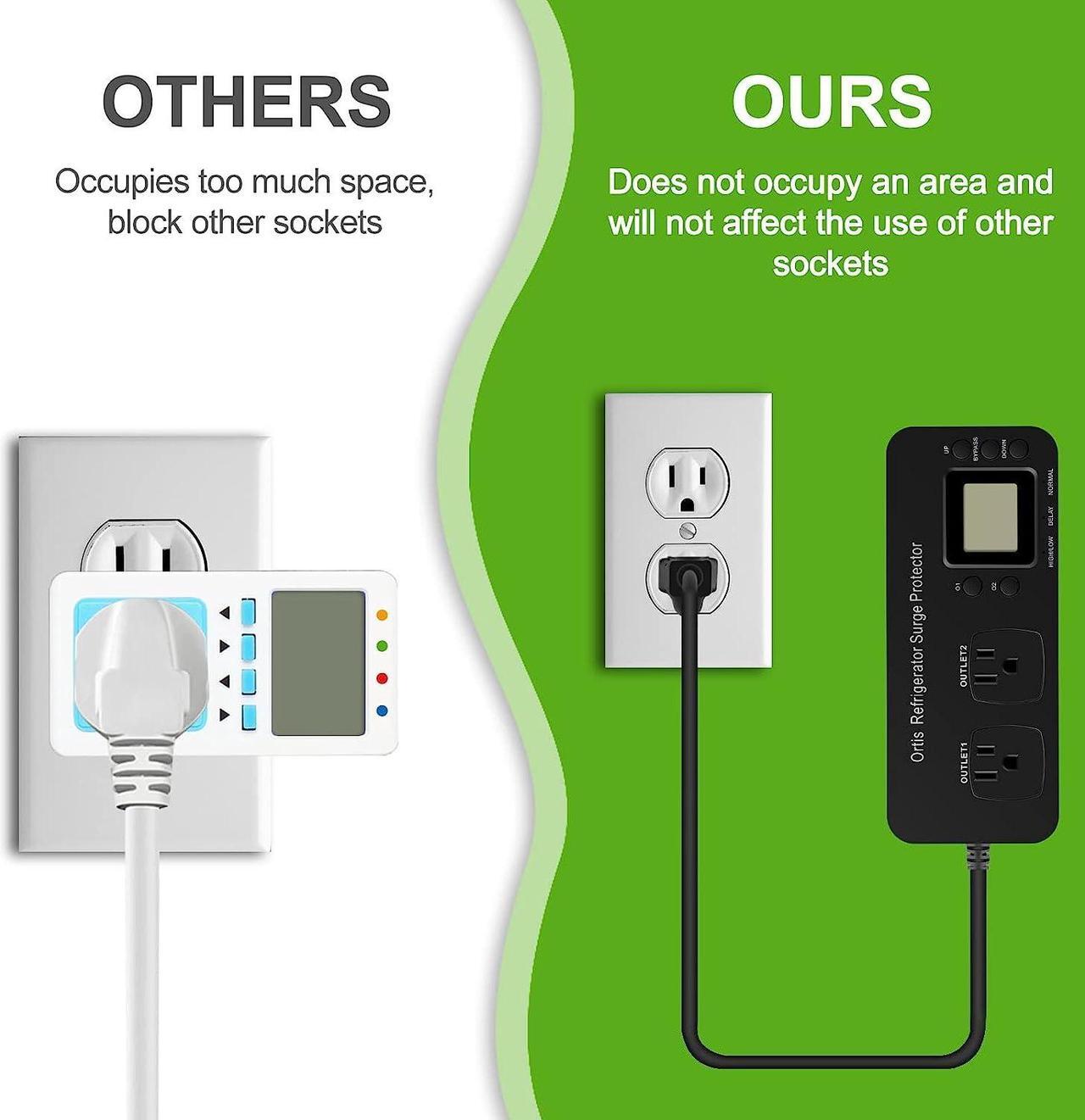 Alt view image 5 of 7 - Refrigerator Surge Protector, Ortis Double Outlet Electronic Surge Protector for Home Appliances with Time Delay & Real-Time Electricity Usage Monitor, Protects All Voltage Abnormalities