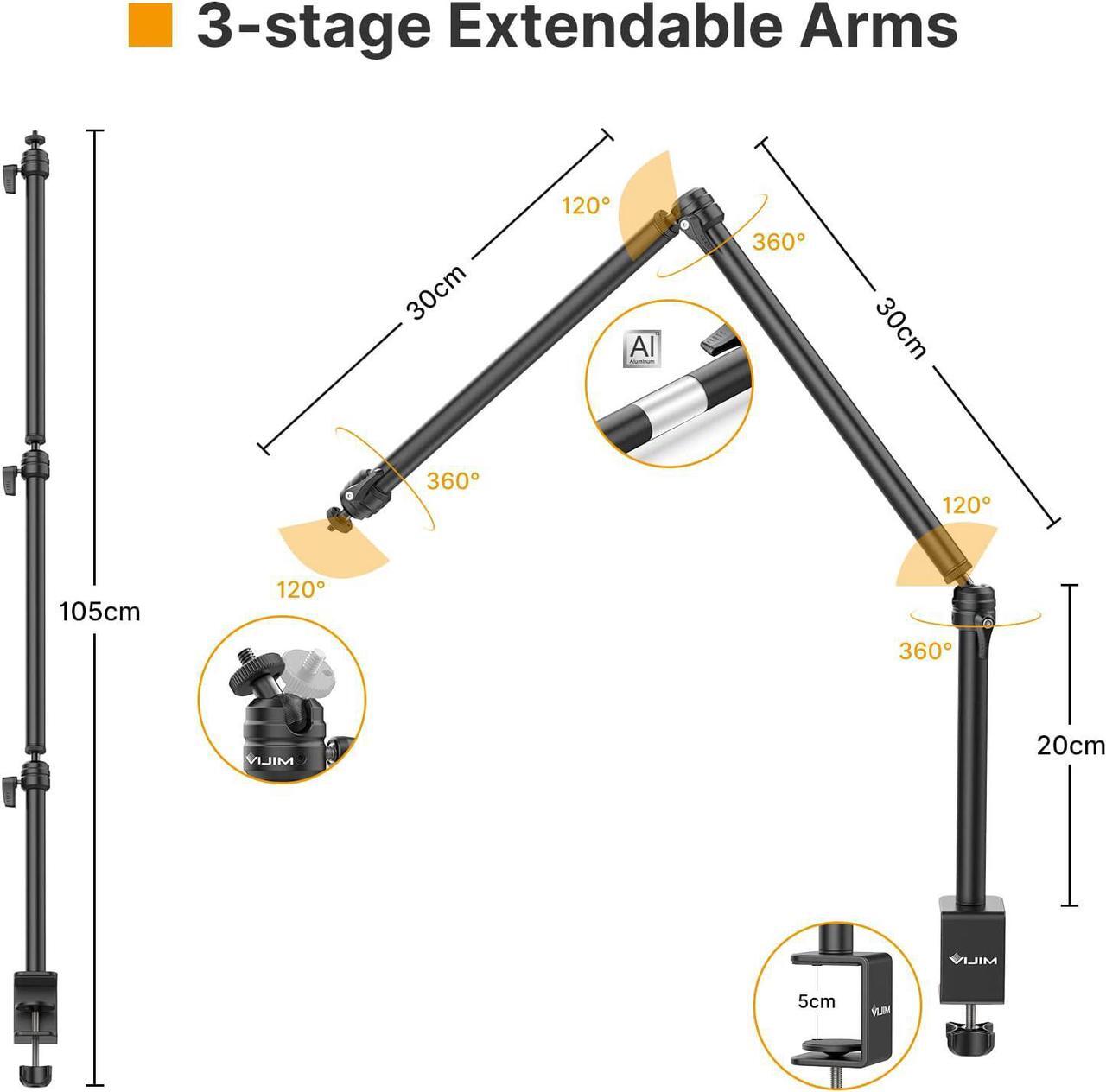 Alt view image 2 of 7 - LS08 Flexible Overhead Camera Mount Desk Stand, Webcam Stand Microphone Boom Arm Tabletop Photography Videography Live Stream Table clamp Mount