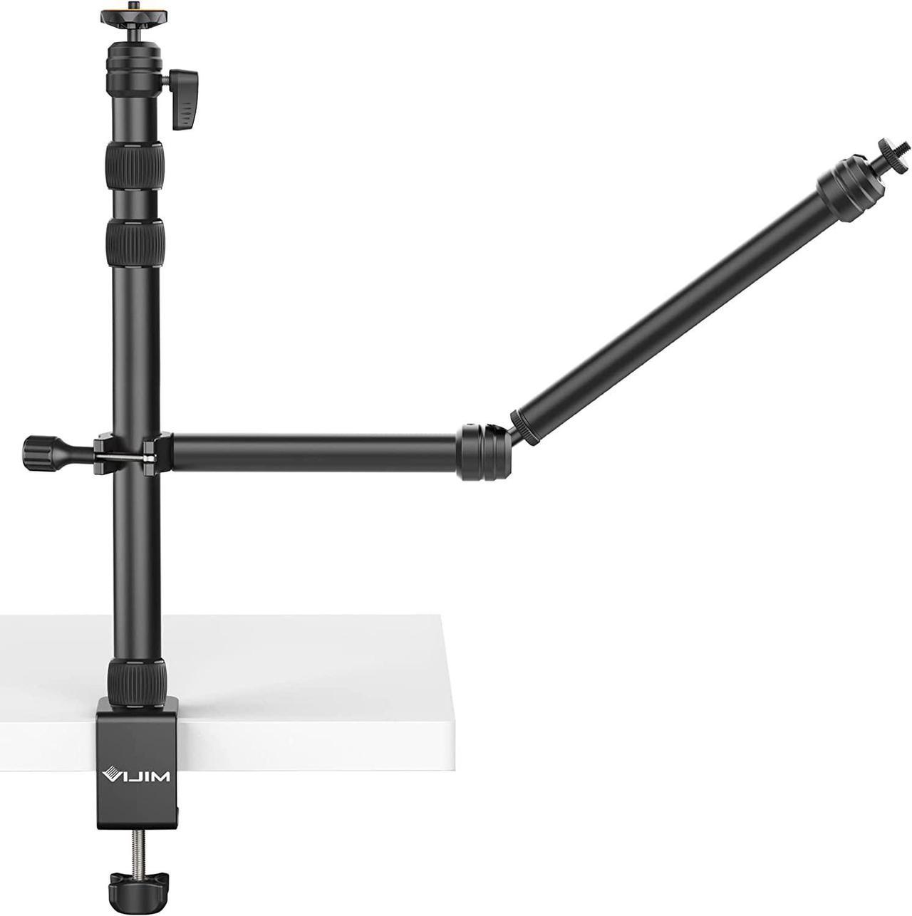 PICTRON VIJIM LS11 Camera Mount Desk Stand with Auxiliary Holding Arm, Flexible Overhead Camera Mount, Webcam Table C-Clamp Multi Mount for Photography Videography Live Stream