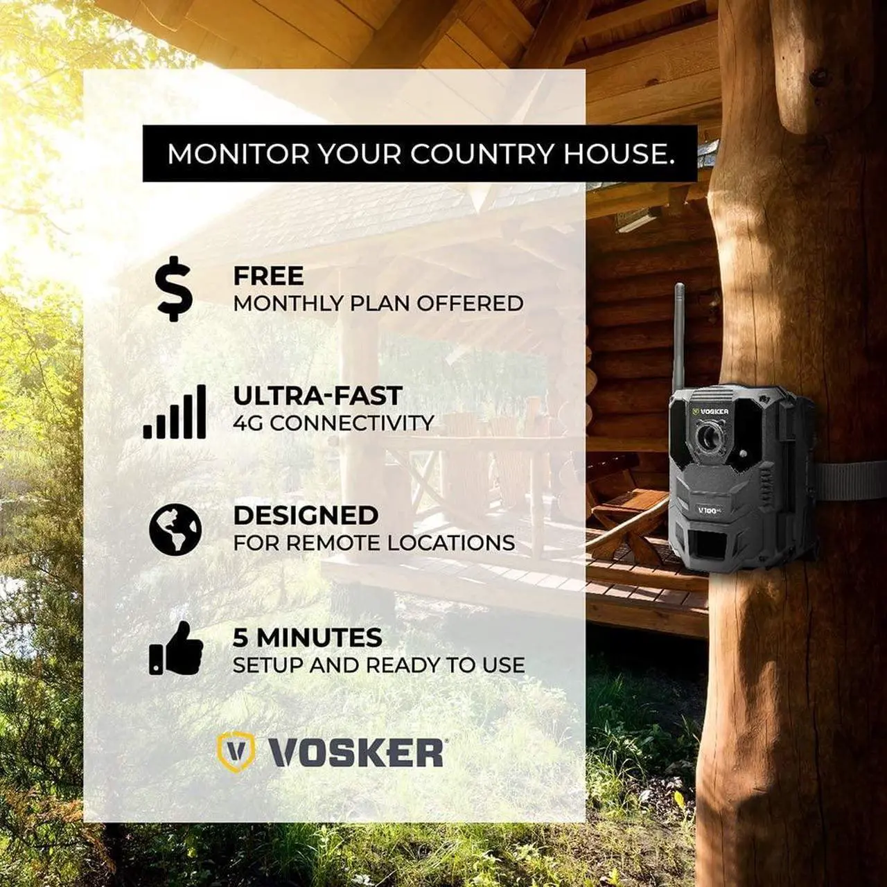 Alt view image 2 of 6 - Vosker V200 | Outdoor Security Camera | Built-in Solar Panel | Cellular LTE, Wireless, Weatherproof, No Wi-Fi Required | Motion Activated HD Surveillance Cameras | Mobile Phone Push Notifications