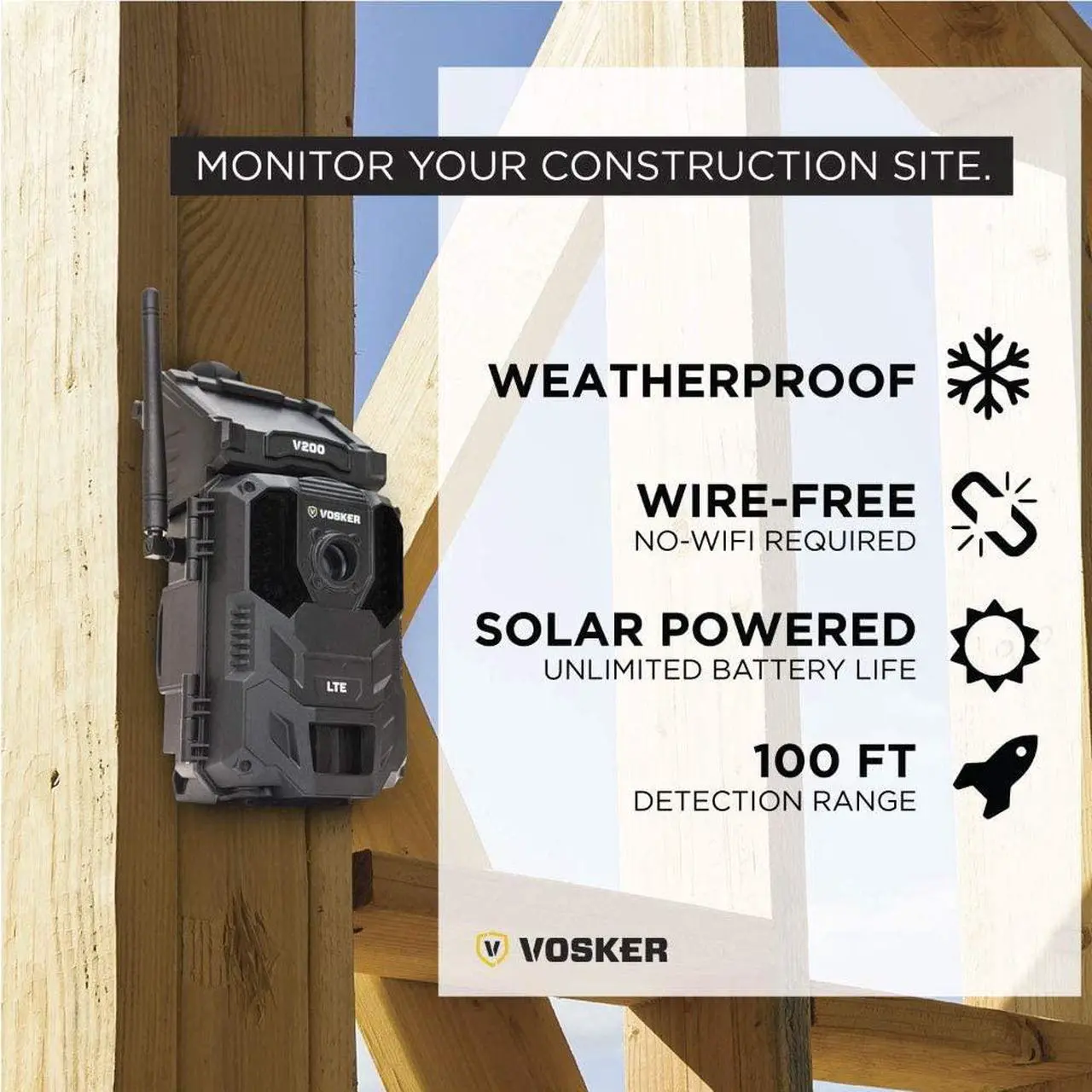 Alt view image 3 of 6 - Vosker V200 | Outdoor Security Camera | Built-in Solar Panel | Cellular LTE, Wireless, Weatherproof, No Wi-Fi Required | Motion Activated HD Surveillance Cameras | Mobile Phone Push Notifications