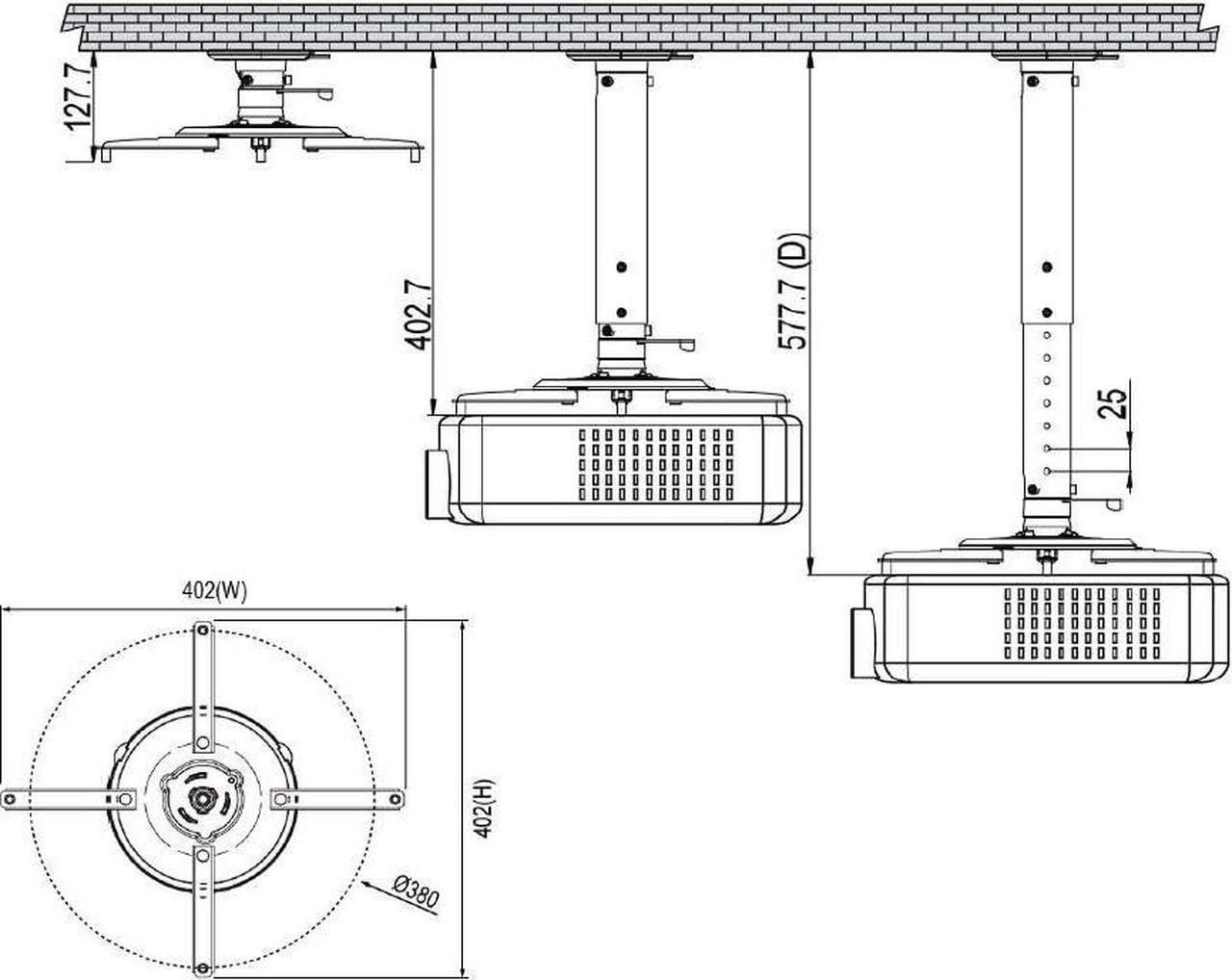 Alt view image 3 of 7 - Amer Universal Projector Mount Kit Large Format Ceiling Projectors incl Adjustable Pole
