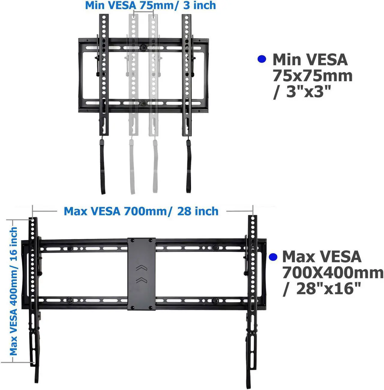 Alt view image 2 of 7 - VideoSecu Tilt TV Wall Mount for Most Vizio Sharp LG Samsung 32" to 85" LCD LED Plasma UHD 4K HDTV Flat Panel Screen Display with VESA 700x400mm, Load 165lbs BXM