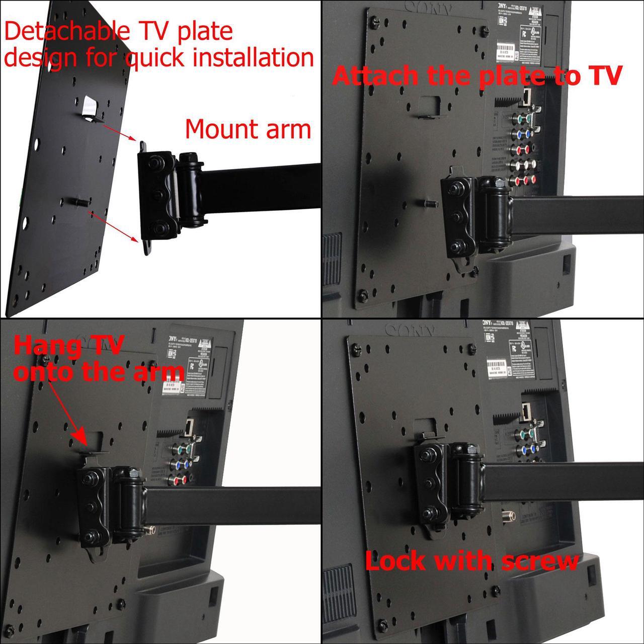 Alt view image 5 of 7 - VideoSecu LED LCD HDTV TV Wall Mount 22-50 inch Flat Panel Screen Swivel Tilt Articulating Arm TV Mount Bracket with VESA 400x400mm, loading 66lbs, Long Extension 20"/ Low Profile aw7