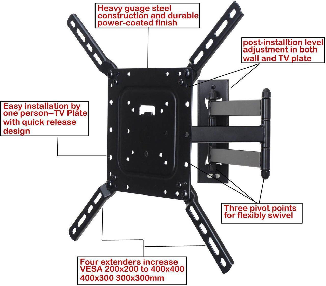 Alt view image 2 of 7 - VideoSecu LED LCD HDTV TV Wall Mount 22-50 inch Flat Panel Screen Swivel Tilt Articulating Arm TV Mount Bracket with VESA 400x400mm, loading 66lbs, Long Extension 20"/ Low Profile aw7