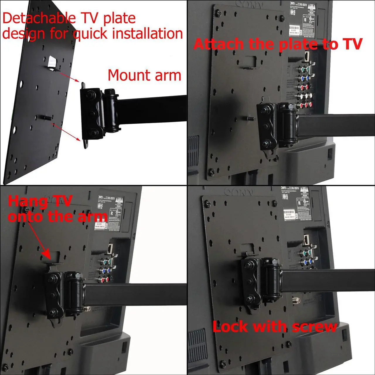 Alt view image 4 of 6 - VideoSecu Full Motion Tilt Swivel TV Wall Mount for 22-50" LCD LED Insignia NS-43D420NA16 NS-48D420NA16 NS-48DR420NA16 JVC LT-43EM75 LT-49EM75 SEIKI SE43FK CB6