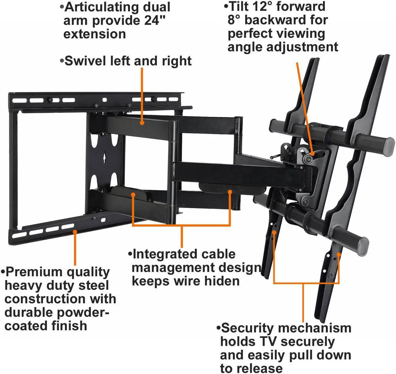 Alt view image 5 of 7 - VideoSecu Heavy Duty Full Motion Tilt Swivel Extend TV Wall Mount for most 40-88" Sony Samsung LG Panasonic Vizio Sharp LCD LED Plasma HDTV with VESA 684x400/ 600x400mm/ 400x400, loading 135lbs bn5