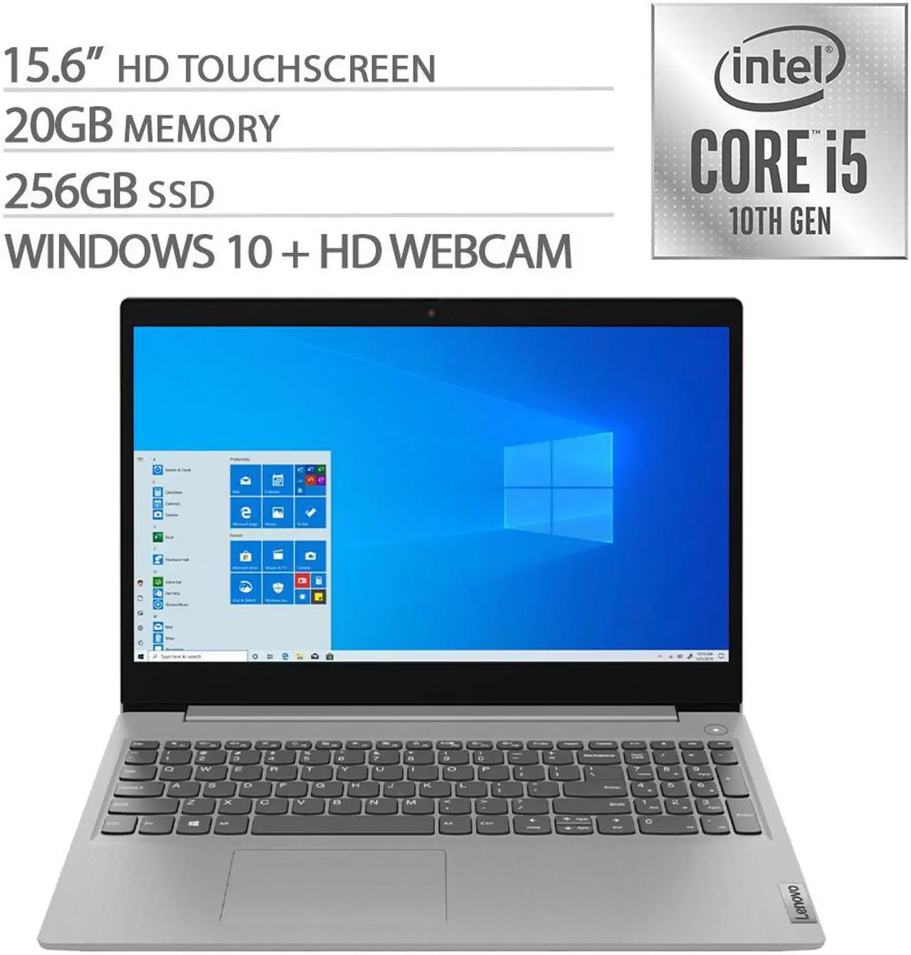 Main image of Lenovo IdeaPad 3 Touchscreen Laptop, 15.6" HD, 10th Gen Intel Core i5-1035G1 4-Core up to 3.6 GHz, 20GB RAM, 256GB SSD, WebCam, Keypad, Win 10