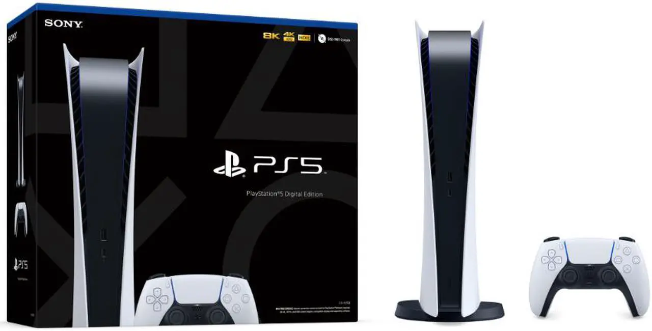 Alt view image 2 of 7 - 2021 New Play Station Digital Version Console with 2 Wireless Controllers - White