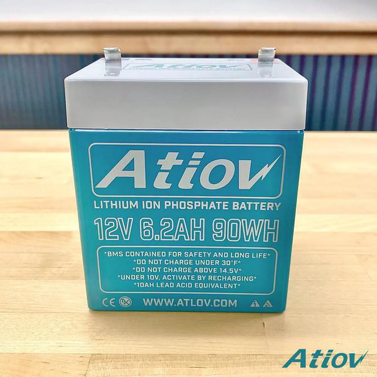 Alt view image 2 of 2 - Atlov Lithium 12V 6.2Ah 90Wh, 2000+ Cycle Rechargeable LiFePo4 Battery - Low Self-Discharge, Light Weight, for Boat, Powersports, Solar Use, Security Systems, Camping, Marine, SLA Replacement