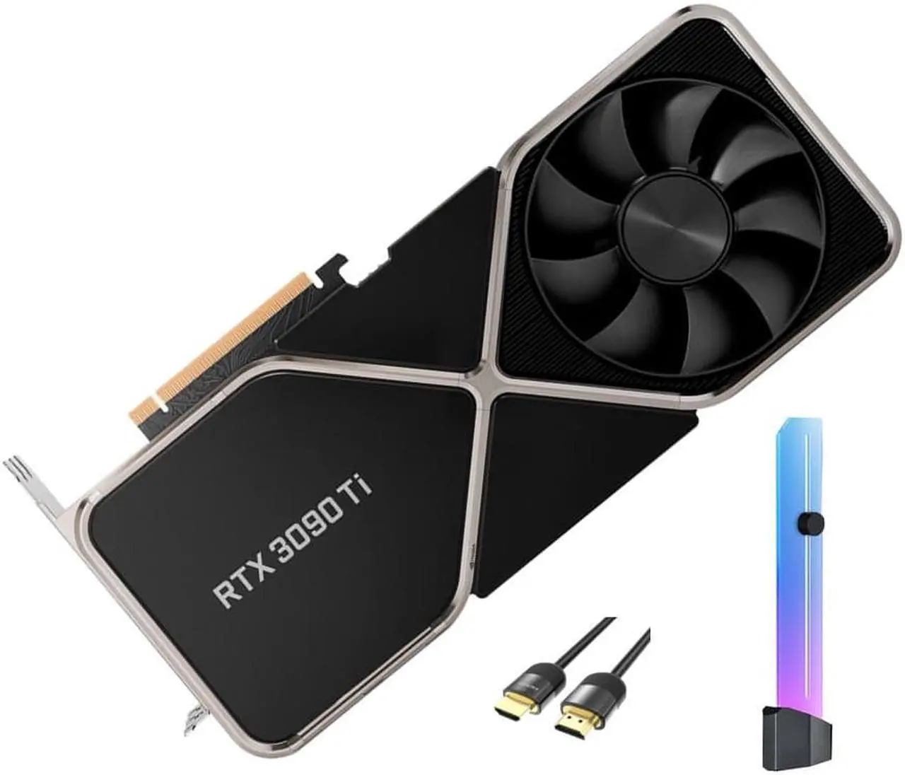 Main image of NVIDIA GeForce RTX 3090 Ti Graphics Card Founders Edition 24GB GDDR6X PCI Express 4.0 Antialiasing and anisotropic filtering w/ MT HDMI 2.1 Cable, Anti-Sag RGB Holder