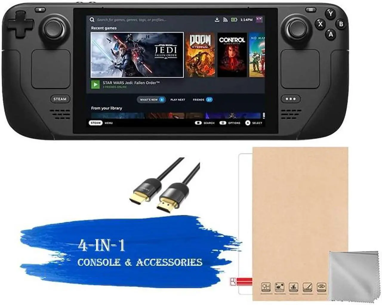 Main image of 2023 Valve Steam Deck 256GB Handheld Console, 7-inch Touchscreen Display, 1280x800 Resolution, Ergonomic Design, Mytrix HDMI Cable, Lens Cloth, Screen Protector, 3 Accessories: 4 in 1 Bundle