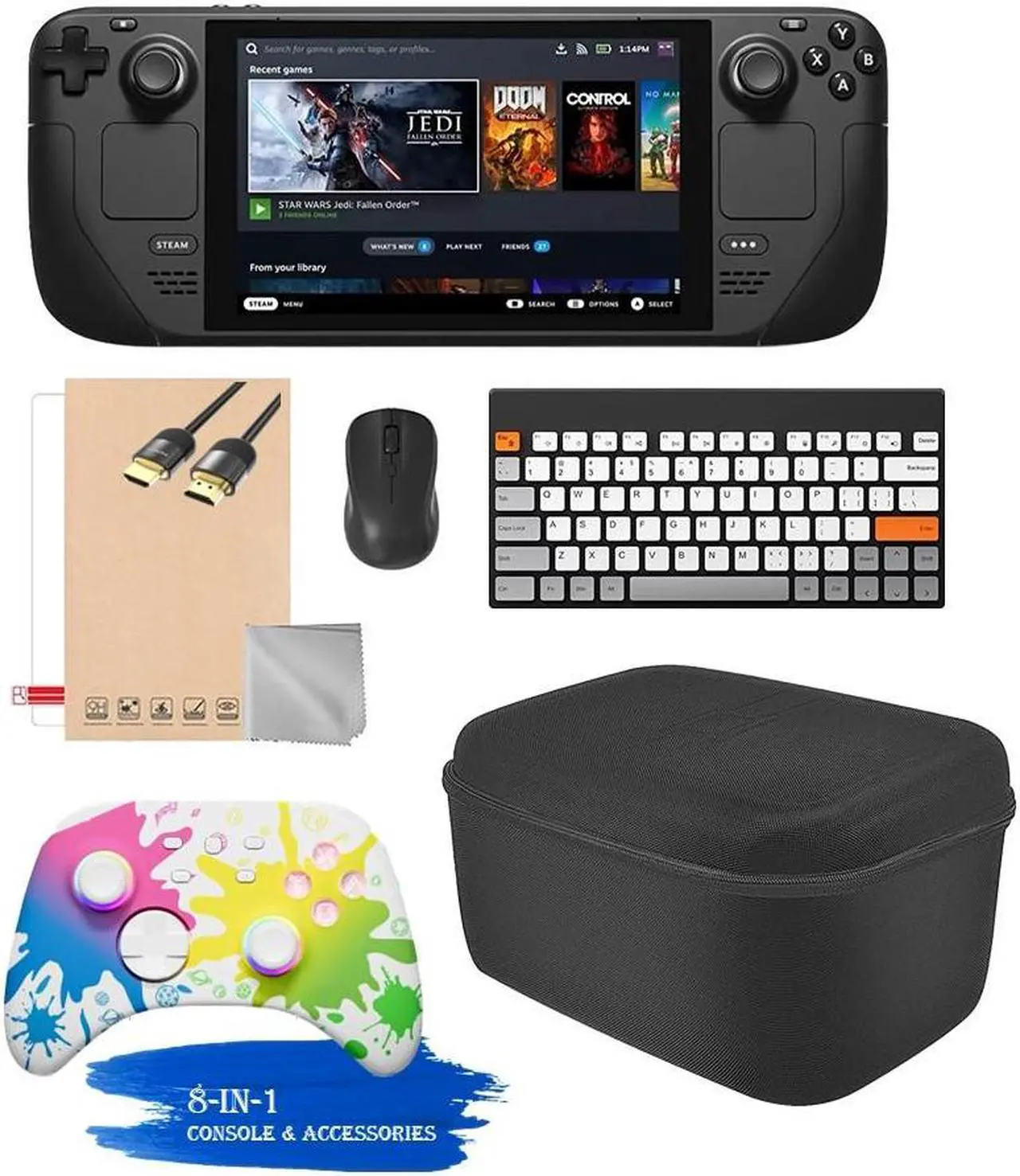 Main image of Valve Steam Deck 256GB Handheld Console, 7-inch Touchscreen, 1280x800 Resolution, Ergonomic Design, Mytrix Inkjet Wireless Pro Controller, Black Carrying Case, 7 Accessories: 8 in 1 Bundle