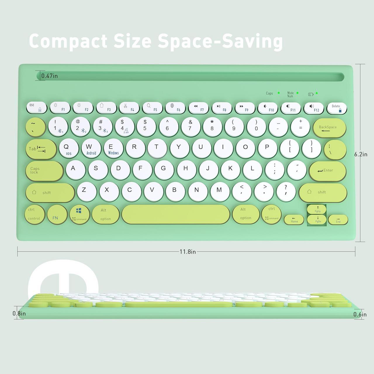 Alt view image 3 of 3 - Mytrix Multi-Device Bluetooth Wireless Keyboard - Green, with Easy-Switch for Up to 4 Devices, Laptop, Windows, Mac, Chrome OS, Android, iPadOS
