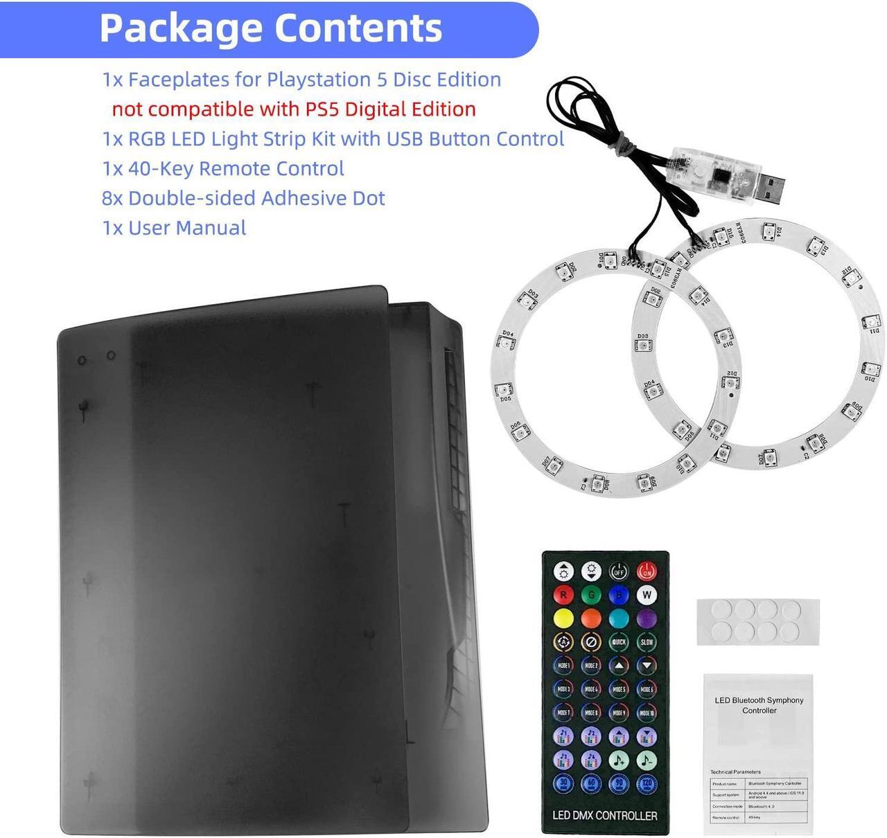 Alt view image 2 of 7 - Mytrix PS5 Faceplate 2 in 1 Translucent Black Plates for PS5 Disc Edition + RGB LED Music Sync Light Strips Kit: Replacement Console Face Plate, Sound Sync Mode Lighting with 8 Colors 400+ DIY Effects