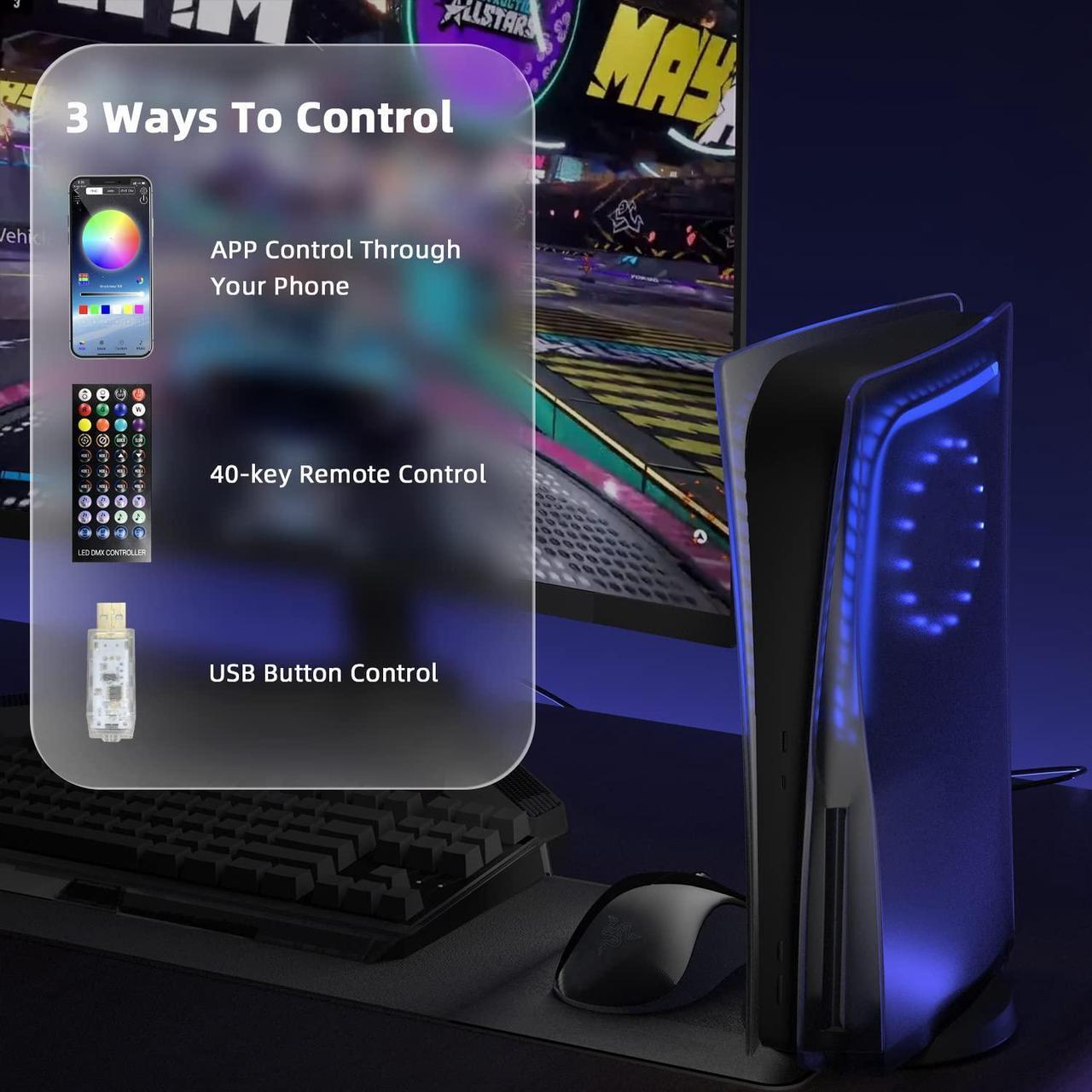 Alt view image 7 of 7 - Mytrix PS5 Faceplate 2 in 1 Translucent Black Plates for PS5 Disc Edition + RGB LED Music Sync Light Strips Kit: Replacement Console Face Plate, Sound Sync Mode Lighting with 8 Colors 400+ DIY Effects