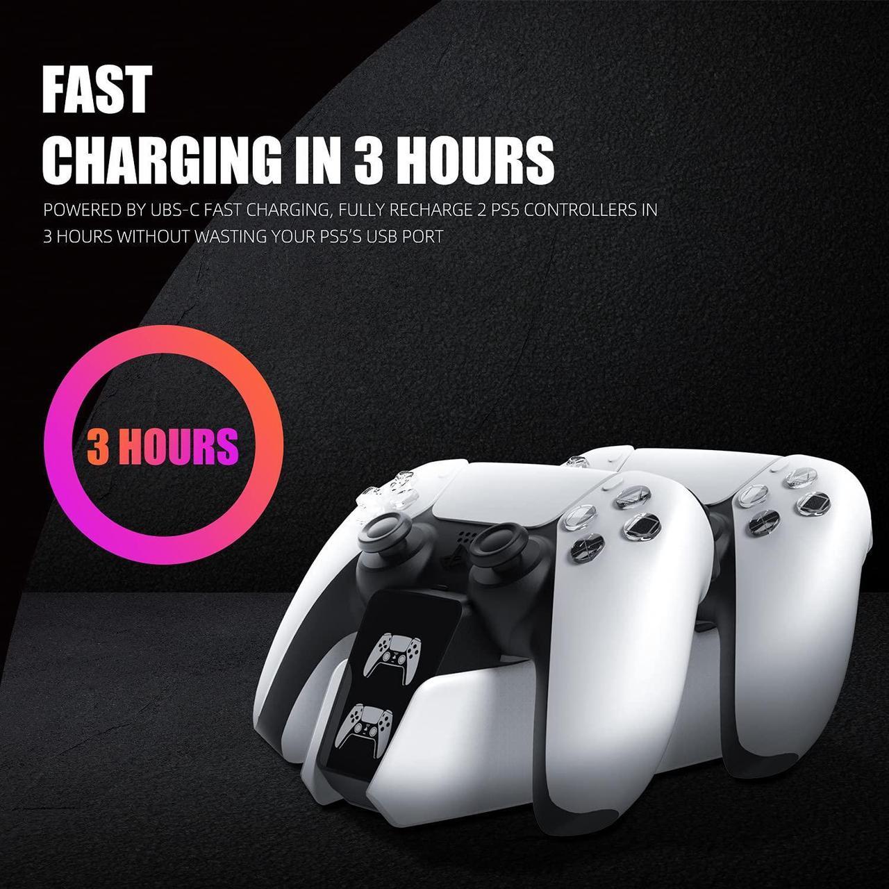 Alt view image 5 of 5 - Mytrix PS5 Controller Charger for DualSense - Dual Controller Fast Charging Dock, With Over-voltage & Over-Current protection, LED Indicators, Charge two controllers within 3 hours