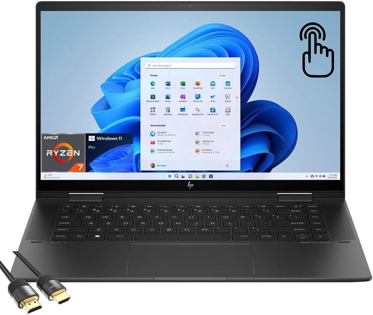 HP Envy x360 2-in-1 Touchscreen Laptop, 15.6" FHD IPS Display, AMD 8-Cores Ryzen 7 7730U, 16GB RAM, 512GB PCIe SSD, Backlit KB, WiFi 6E, Bluetooth, Webcam, HDMI, USB-C, Mytrix HDMI Cable, Win 11 Pro