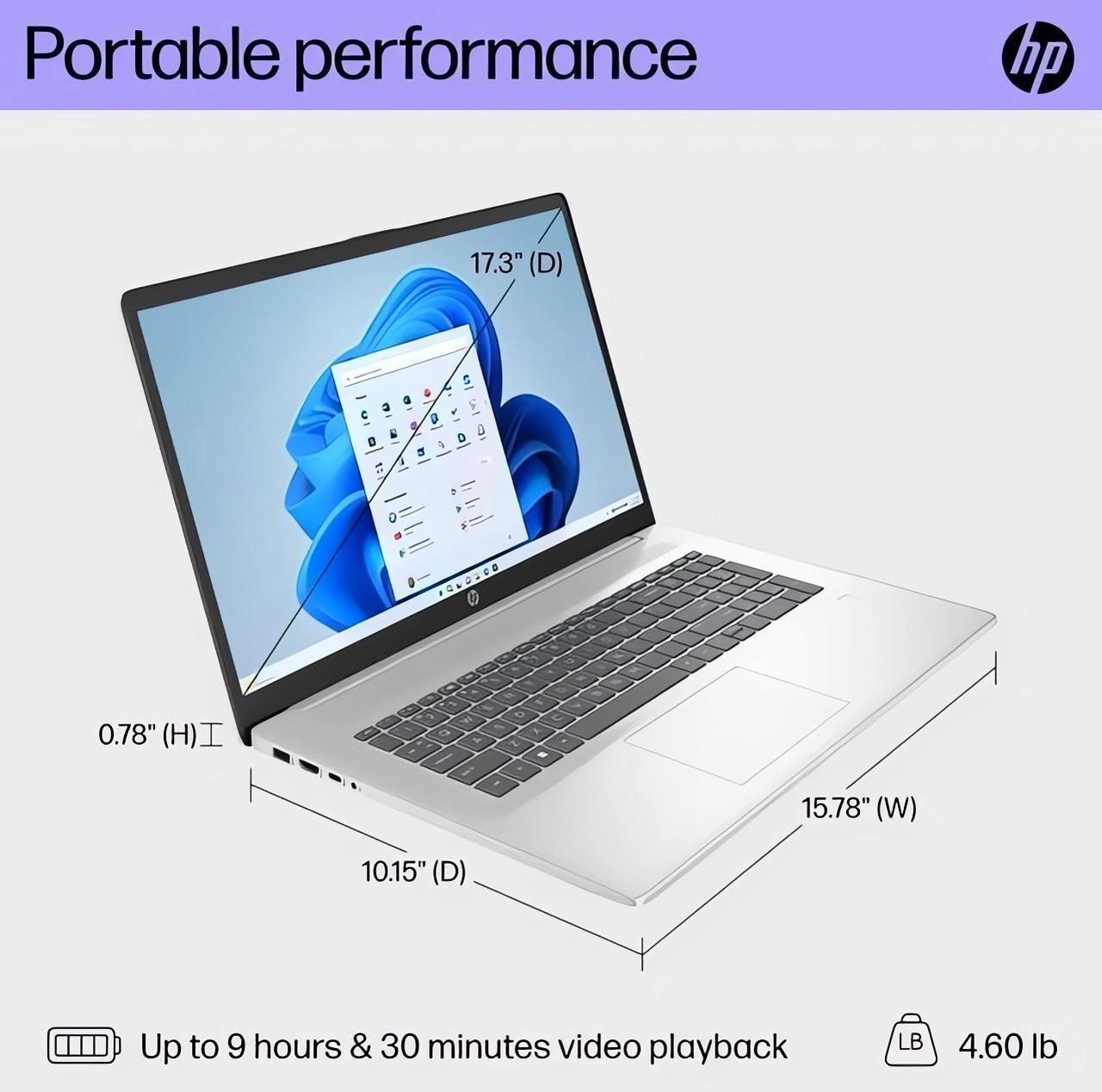 Alt view image 5 of 7 - HP Laptop for Business & Student, 17.3" FHD IPS Anti-Glare Display, Intel Core i3-N305, 16GB RAM, 1TB PCIe SSD, FP Reader, Keypad, WiFi 6, Fast Charge, Webcam, USB-C, Mytrix HDMI Cable, Win 11 Pro