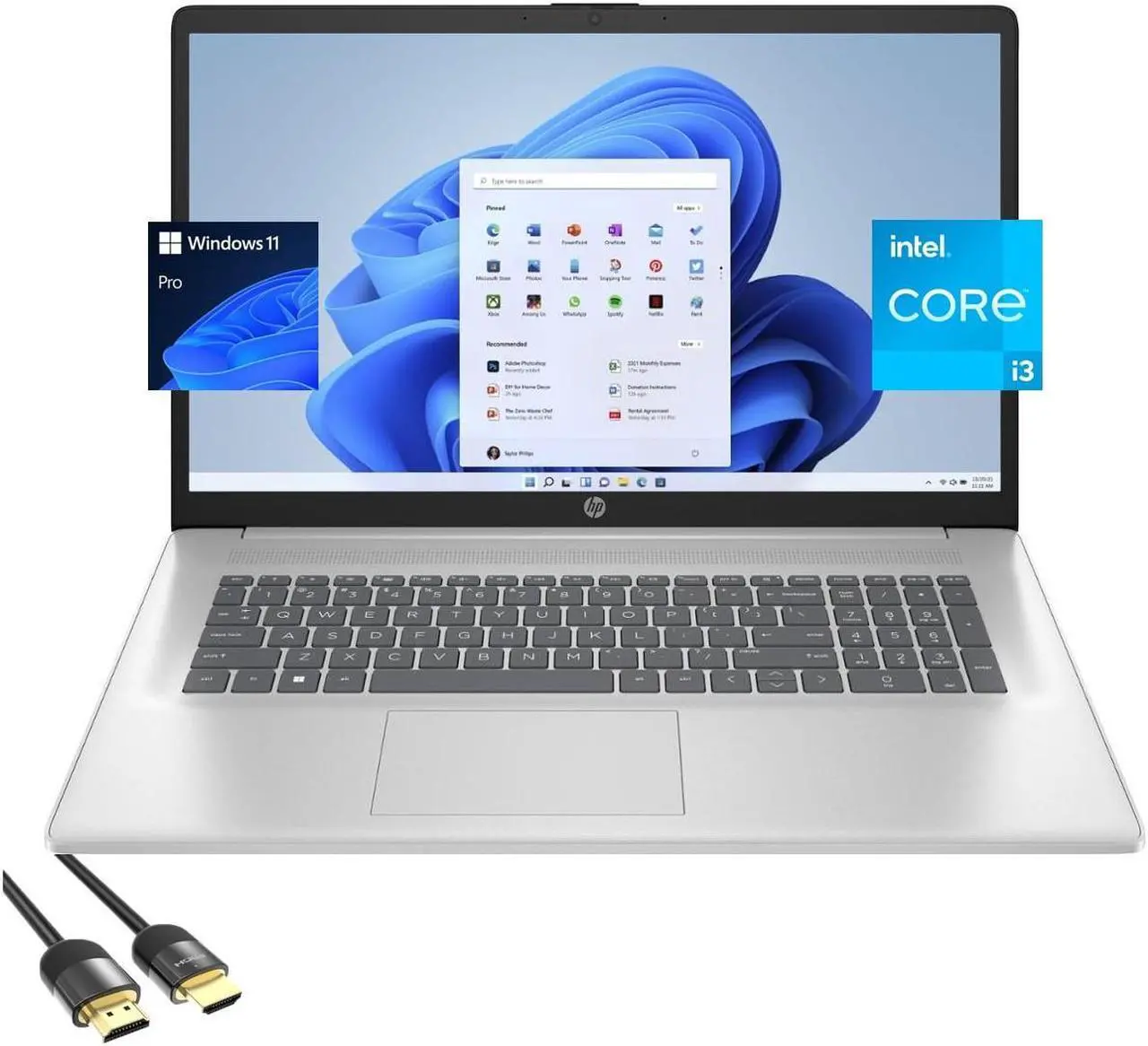 Main image of HP Laptop for Students and Business, 17.3" FHD IPS Display, 12th Gen Intel Core i3-1215U (Up to 4.40 GHz), 16GB RAM, 1TB PCIe SSD, Webcam, Keypad, USB-C, Bluetooth, HDMI, Mytrix HDMI Cable, Win 11 Pro