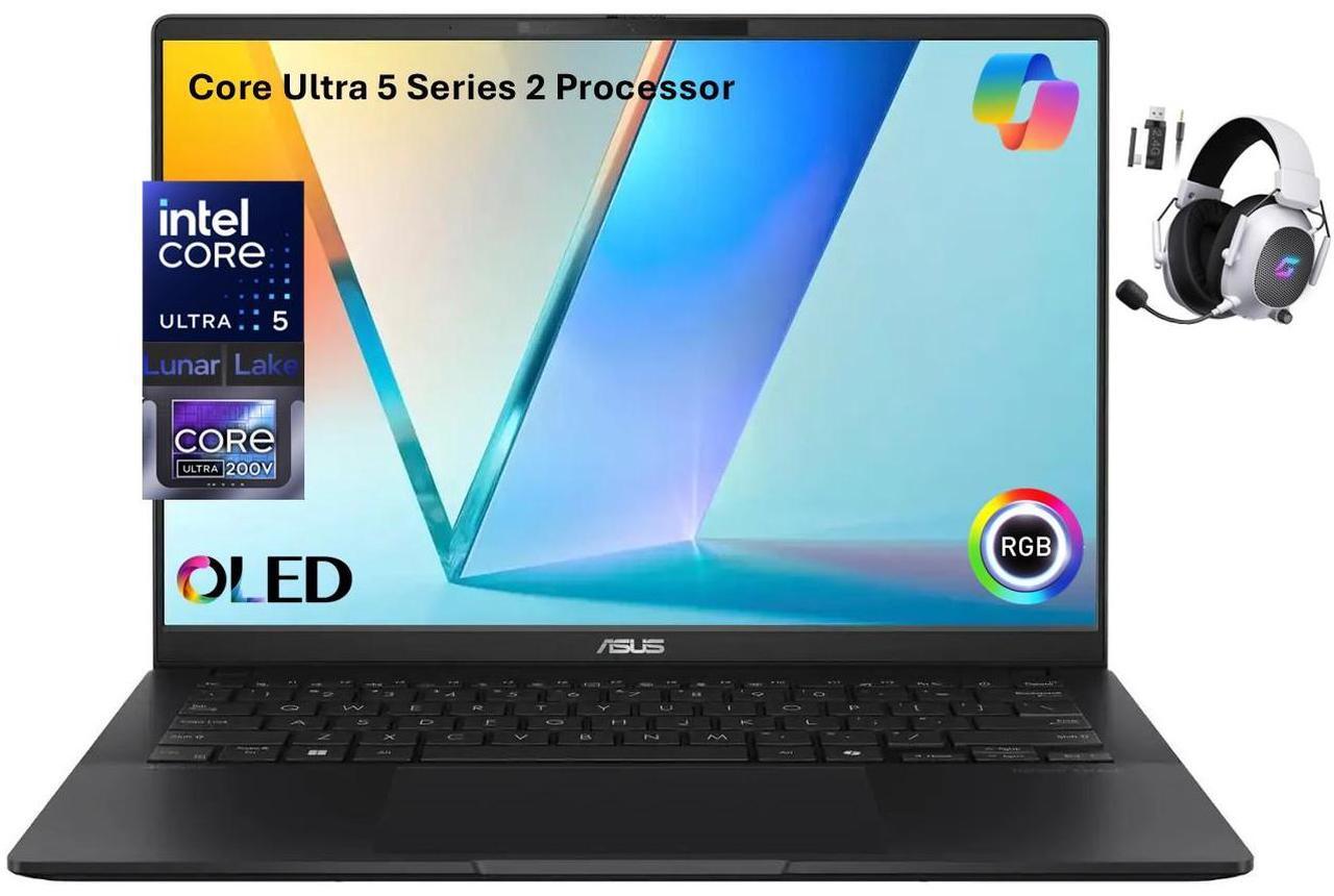 Main image of ASUS Vivobook S 14 OLED Laptop, WUXGA 600nits Display, Ultra 5 Series 2 226v AI Boost NPU (beats Ultra 7 155U), 16GB RAM, 2TB SSD, Copilot+, Thunderbolt 4, RGB Backlit, Wireless Headset, Win 11