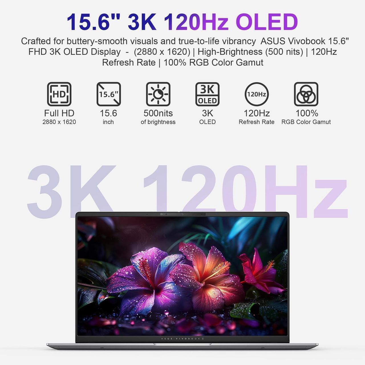 Alt view image 4 of 7 - ASUS Vivobook S 15 Laptop, 15.6" 3K 120Hz OLED Display, 16-Cores Ultra 7 155H, Intel Arc Graphics, 16GB RAM, 2TB SSD, RGB Backlit KB, WiFi 6E, Thunderbolt 4, with Lifetime Office, Win 11 Pro