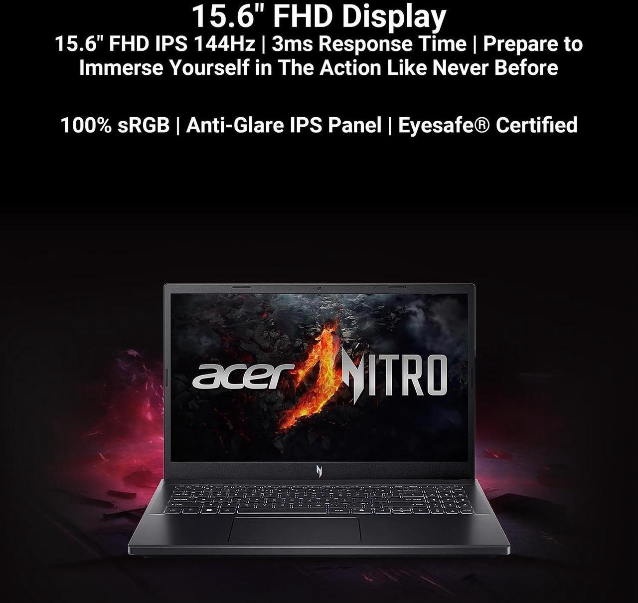 Alt view image 4 of 7 - Acer Nitro V 15.6" Gaming Laptop, AMD Ryzen 5 7535HS Hexa-Core, NVIDIA GeForce RTX 4050, 144Hz FHD IPS, 16GB RAM, 2TB SSD, WiFi 6, Backlit Keyboard, 2.4GHz Wireless Headset, Windows 11 Pro