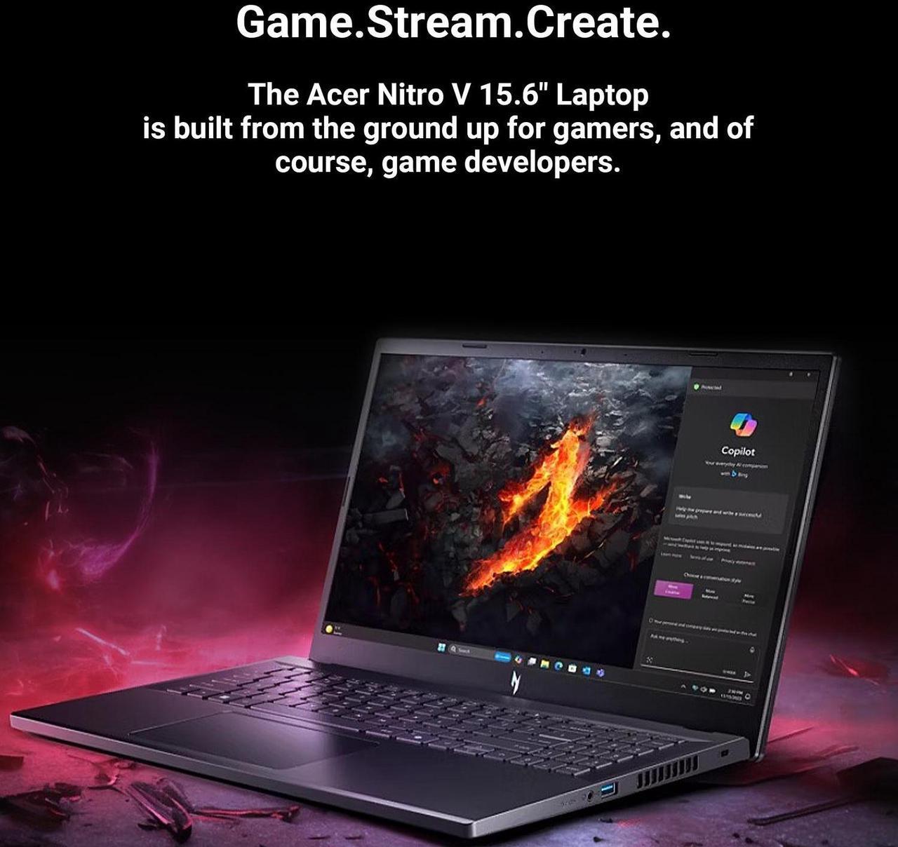 Alt view image 7 of 7 - Acer Nitro V 15.6" Gaming Laptop, AMD Ryzen 5 7535HS Hexa-Core, NVIDIA GeForce RTX 4050, 144Hz FHD IPS, 16GB RAM, 2TB SSD, WiFi 6, Backlit Keyboard, 2.4GHz Wireless Headset, Windows 11 Pro