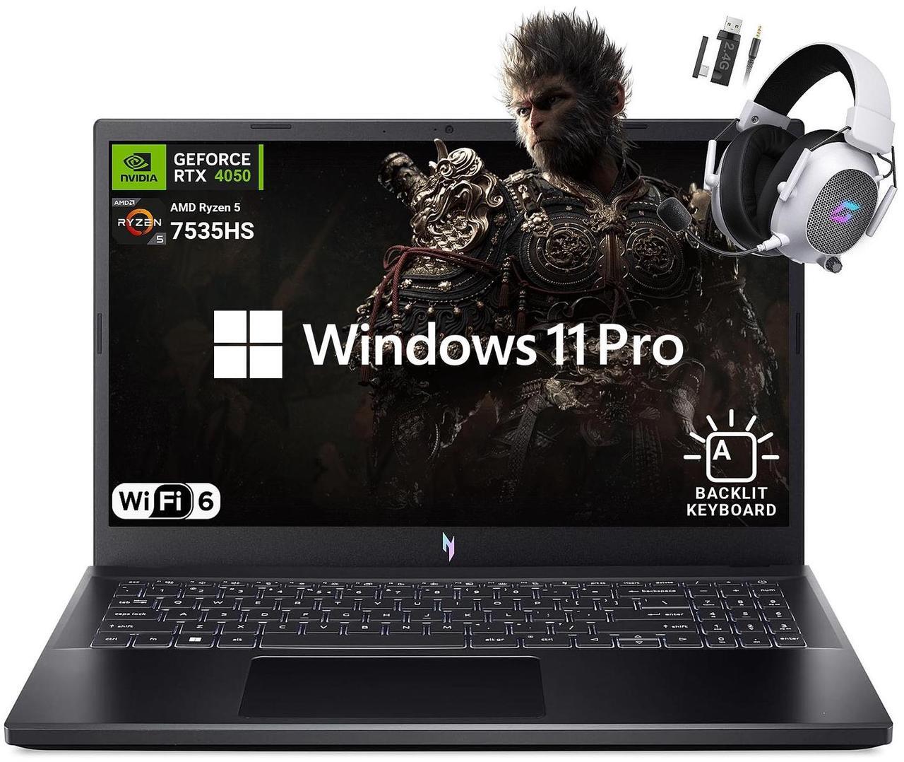 Main image of Acer Nitro V 15.6" Gaming Laptop, AMD Ryzen 5 7535HS Hexa-Core, NVIDIA GeForce RTX 4050, 144Hz FHD IPS, 16GB RAM, 2TB SSD, WiFi 6, Backlit Keyboard, 2.4GHz Wireless Headset, Windows 11 Pro